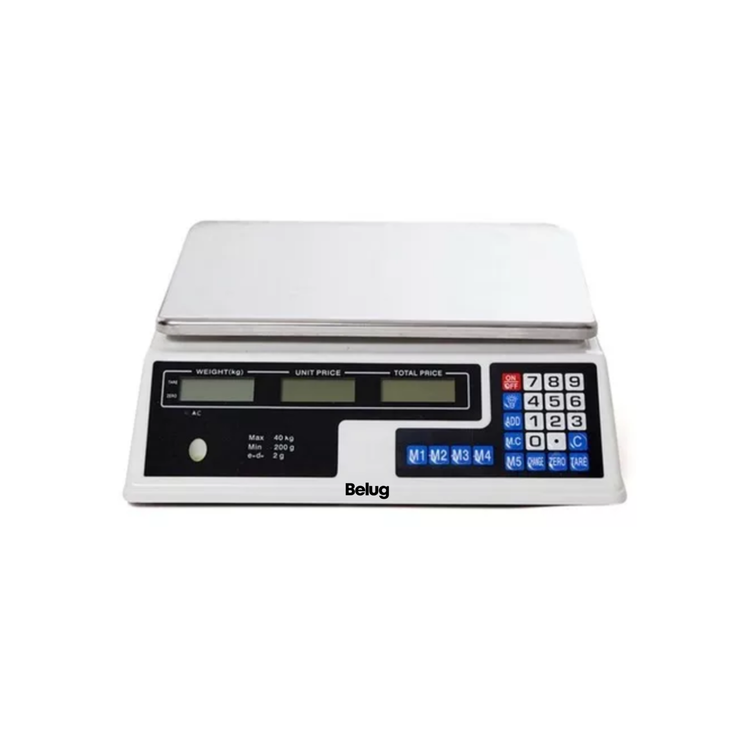 Báscula Comercial Digital 40 Kg Recargable Tecla Tara Belug, Color Blanco