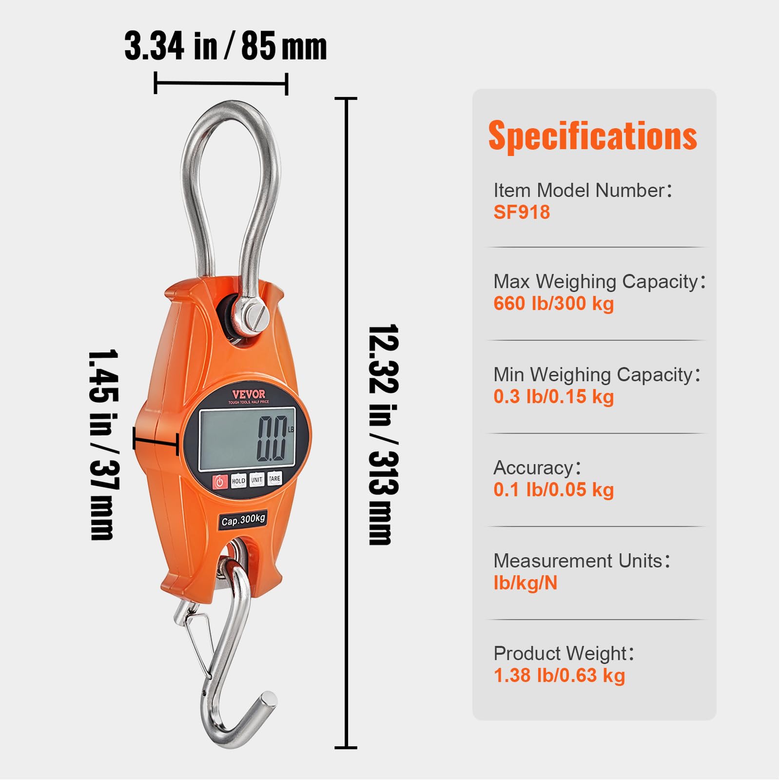 Foto 8 pulgar | Báscula De Grúa Vevor Digital De 300 Kg/660 Libras Con Carcasa De Aluminio Fundido - Venta Internacional.