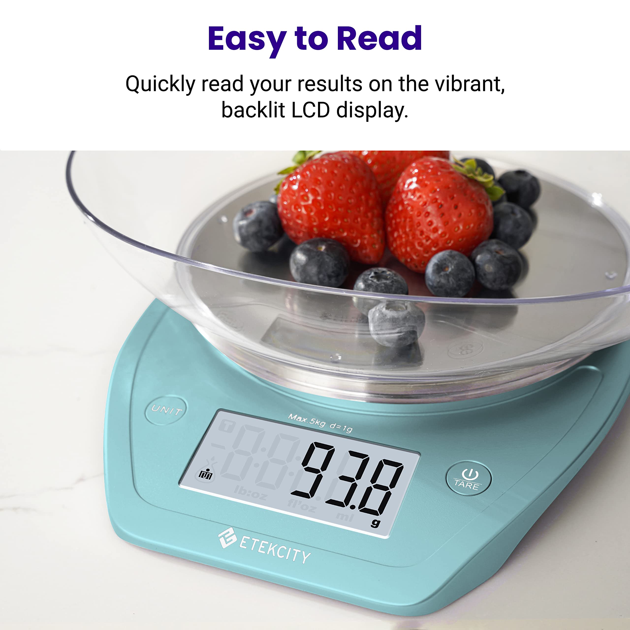 Foto 4 | Báscula Digital Para Alimentos Etekcity, 0,1 G, Con Cuenco De 5 Kg/11 Libras, Color Azul Brillante - Venta Internacion