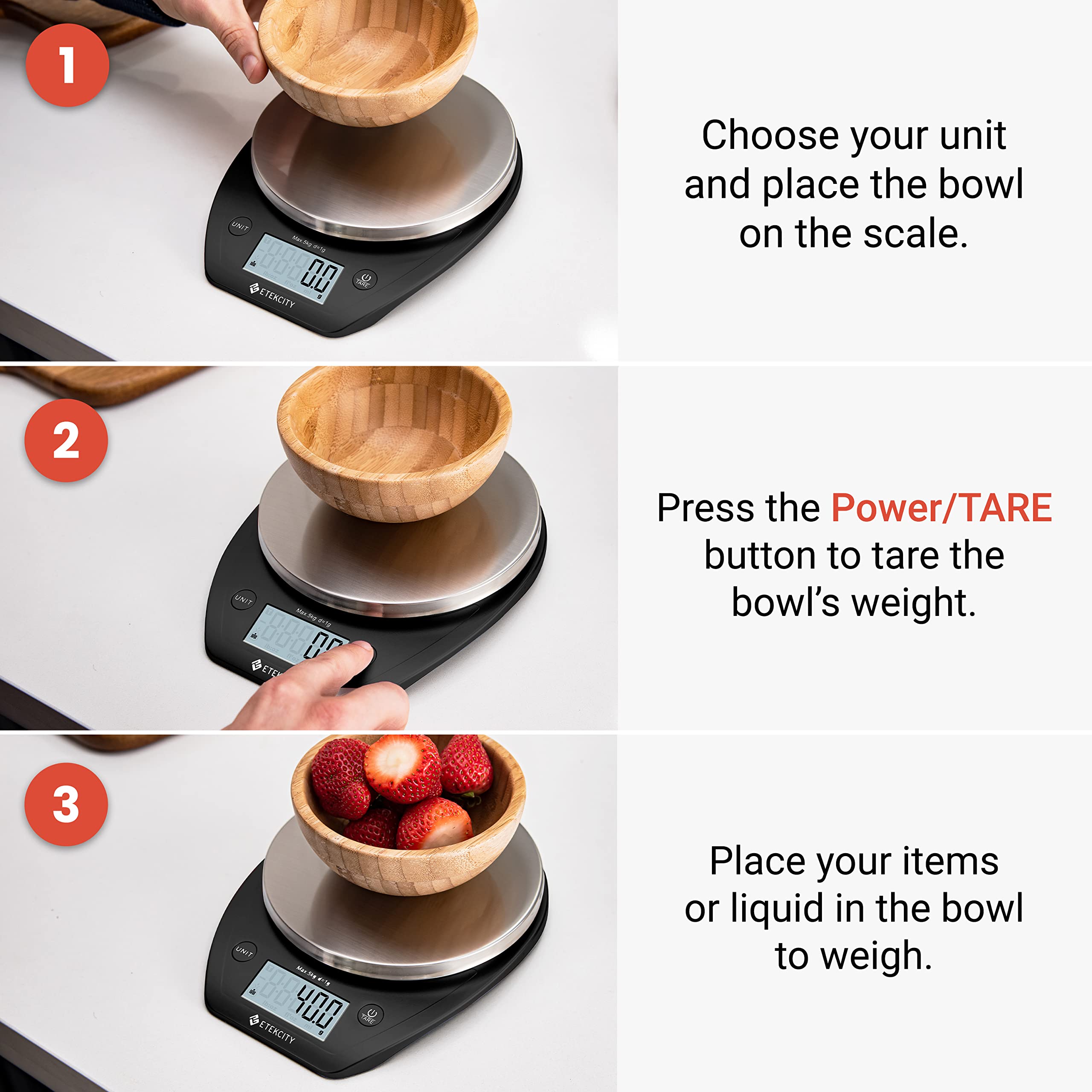 Foto 7 pulgar | Báscula Para Alimentos Etekcity Digital De 0,1 G Con Cuenco De Acero Inoxidable De 5 Kg/11 Libras - Venta Internacional