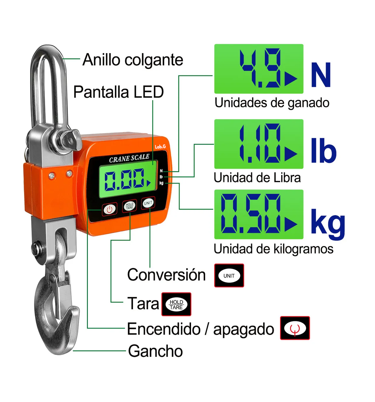 Foto 6 pulgar | Bascula Industrial Colgante Digital Con Led 500kg Rojo Gris