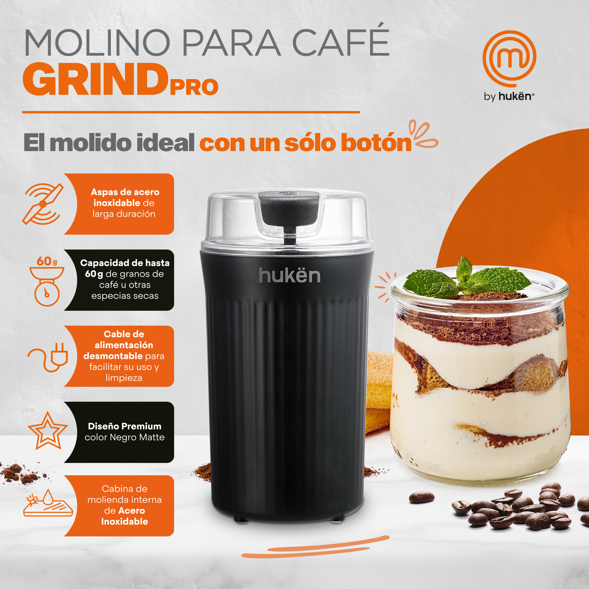 Foto 5 pulgar | Molino para Café y Especias MasterChef Grind-Pro Negro 60 g