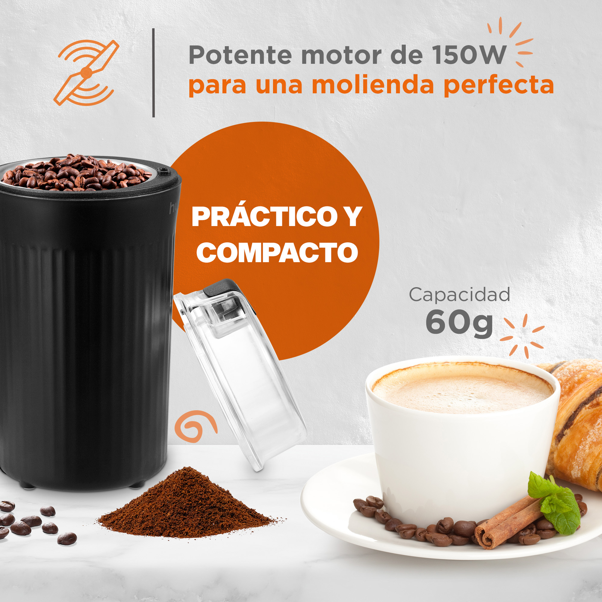 Foto 7 | Molino para Café y Especias MasterChef Grind-Pro Negro 60 g