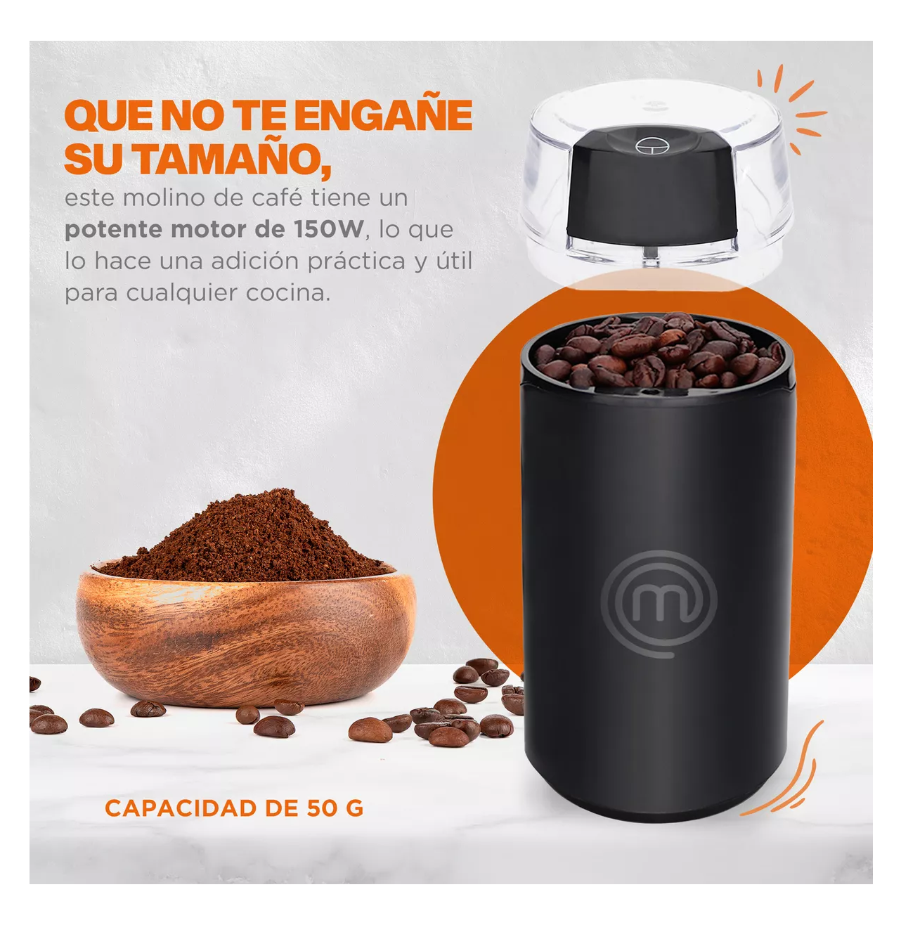 Foto 6 pulgar | Molino para Café y Especias MasterChef Negro Capacidad 50 g