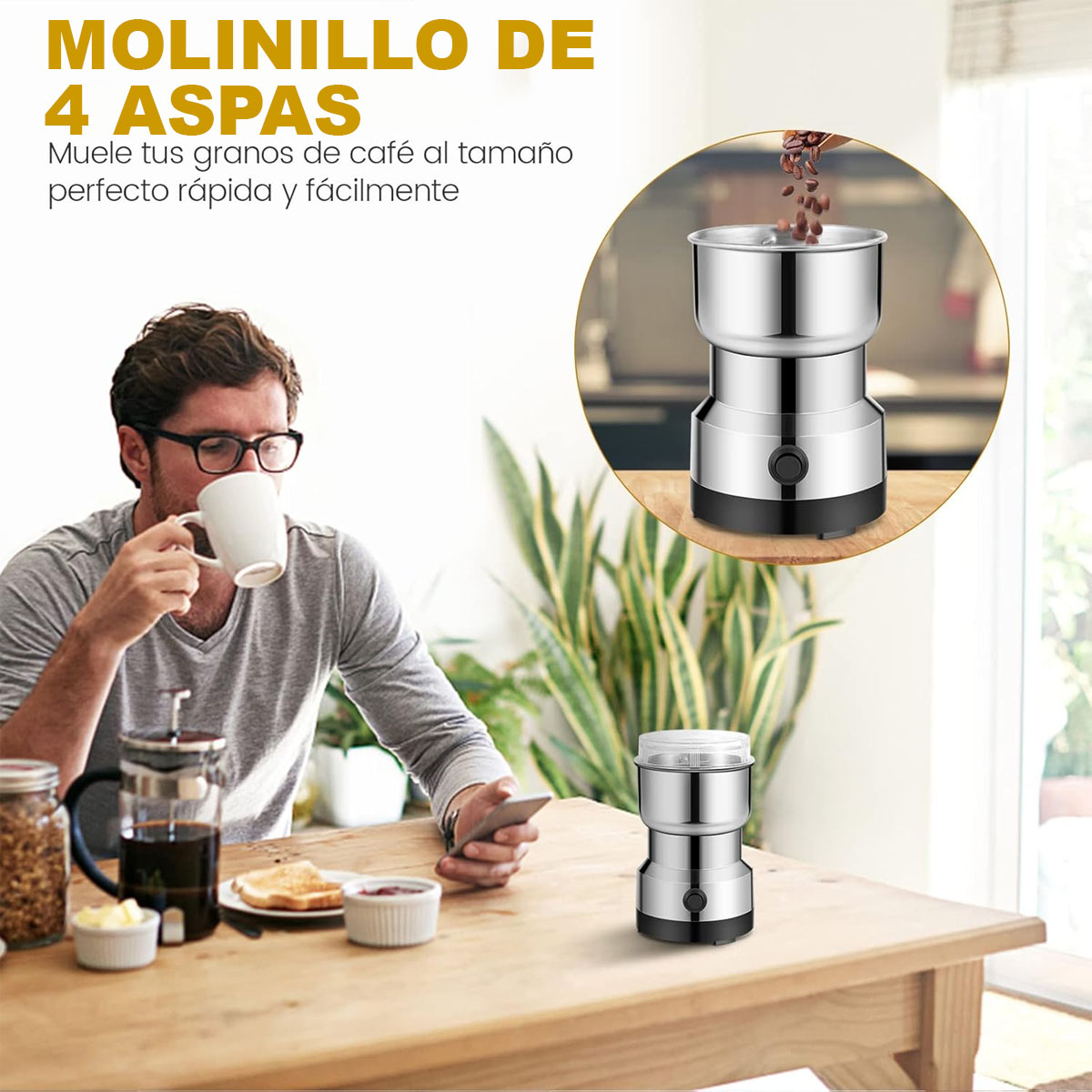 Foto 3 pulgar | Molinillo Pulverizador Electrico Kimhi Granos Café Hierbas Especias Semillas 150w Portatil Acero Inoxidable Mol