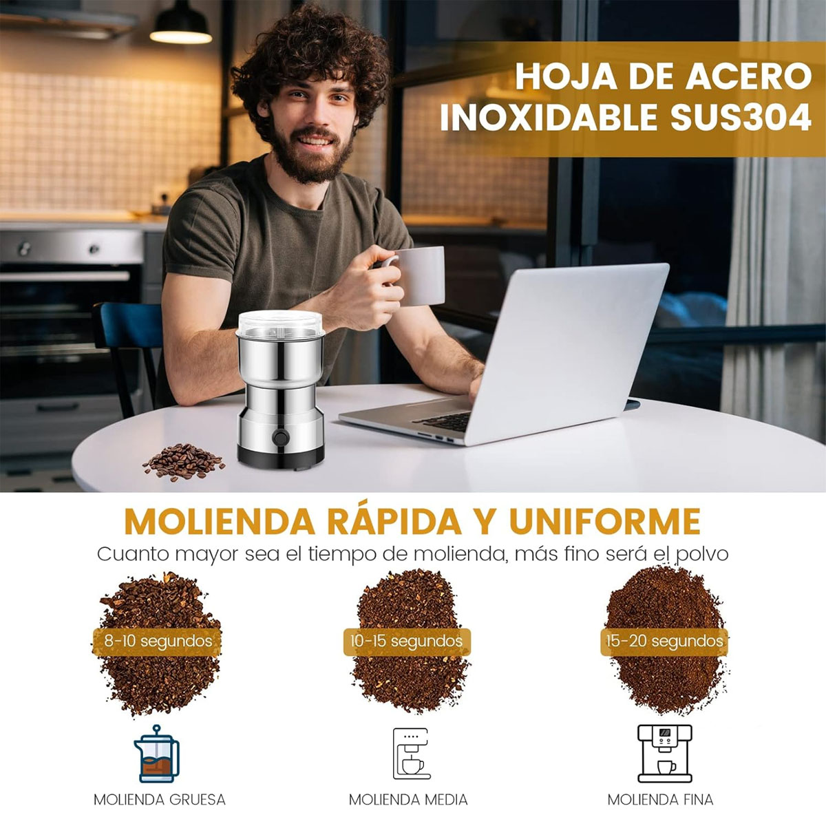 Foto 5 pulgar | Molinillo Pulverizador Electrico Kimhi Granos Café Hierbas Especias Semillas 150w Portatil Acero Inoxidable Mol