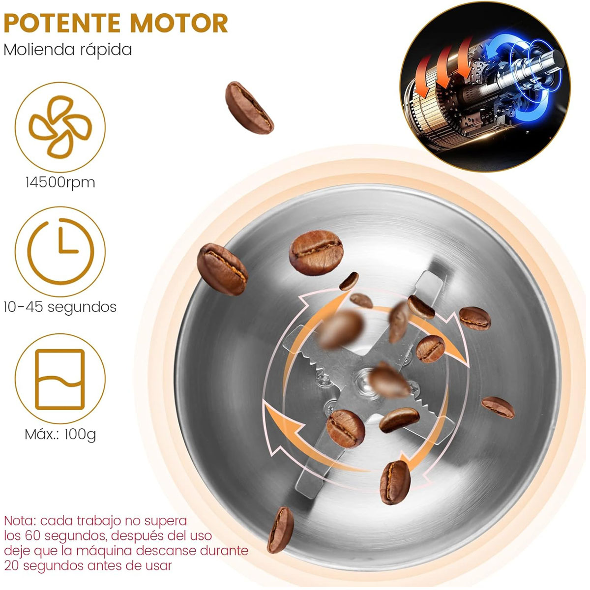 Foto 5 | Molinillo Pulverizador Electrico Kimhi Granos Café Hierbas Especias Semillas 150w Portatil Acero Inoxidable Mol