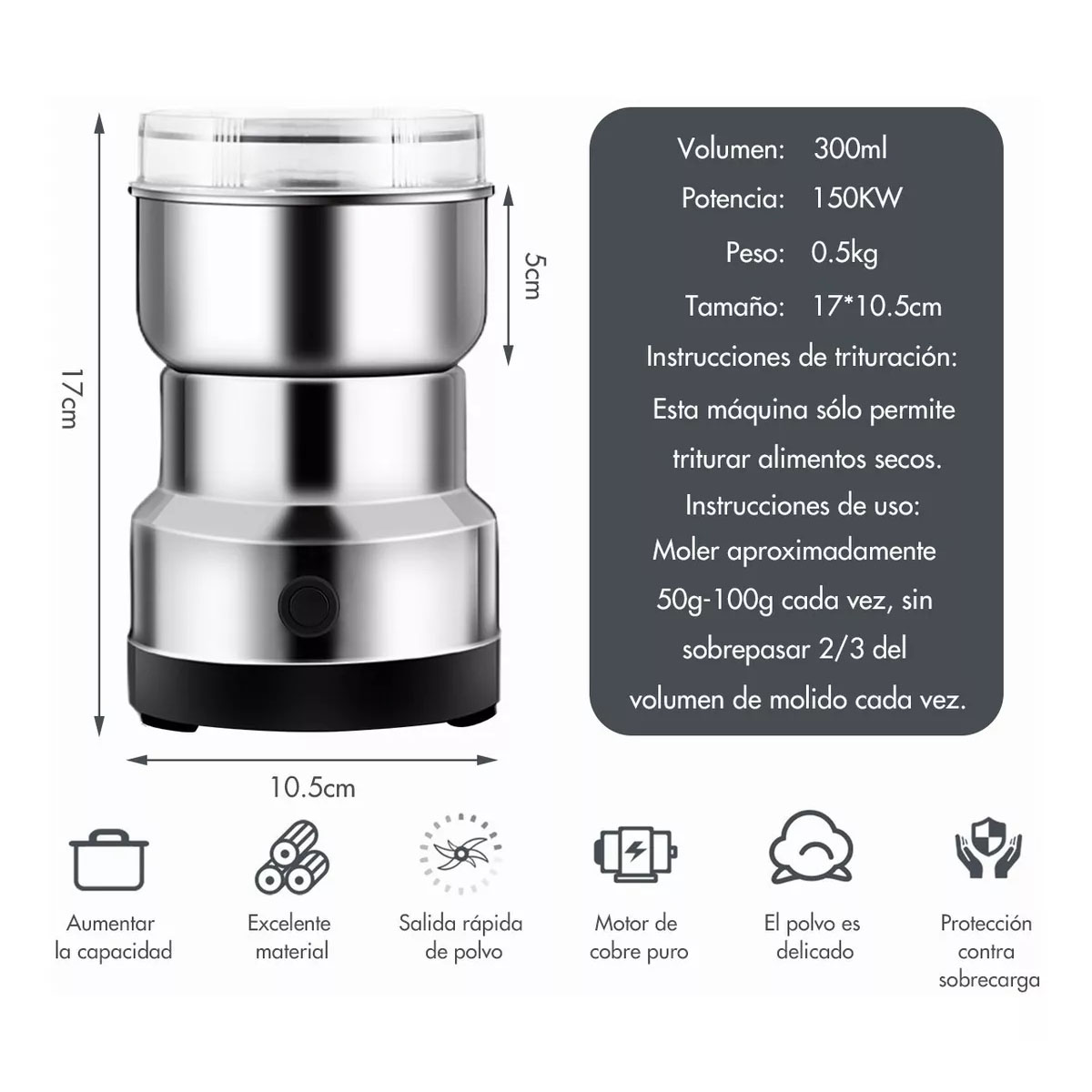 Foto 7 pulgar | Molinillo Pulverizador Electrico Kimhi Granos Café Hierbas Especias Semillas 150w Portatil Acero Inoxidable Mol