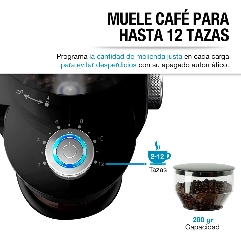 Foto 5 pulgar | Molino De Café Eléctrico Profesional 18 Niveles De Molienda 200gr, Casa Litus, Color Negro