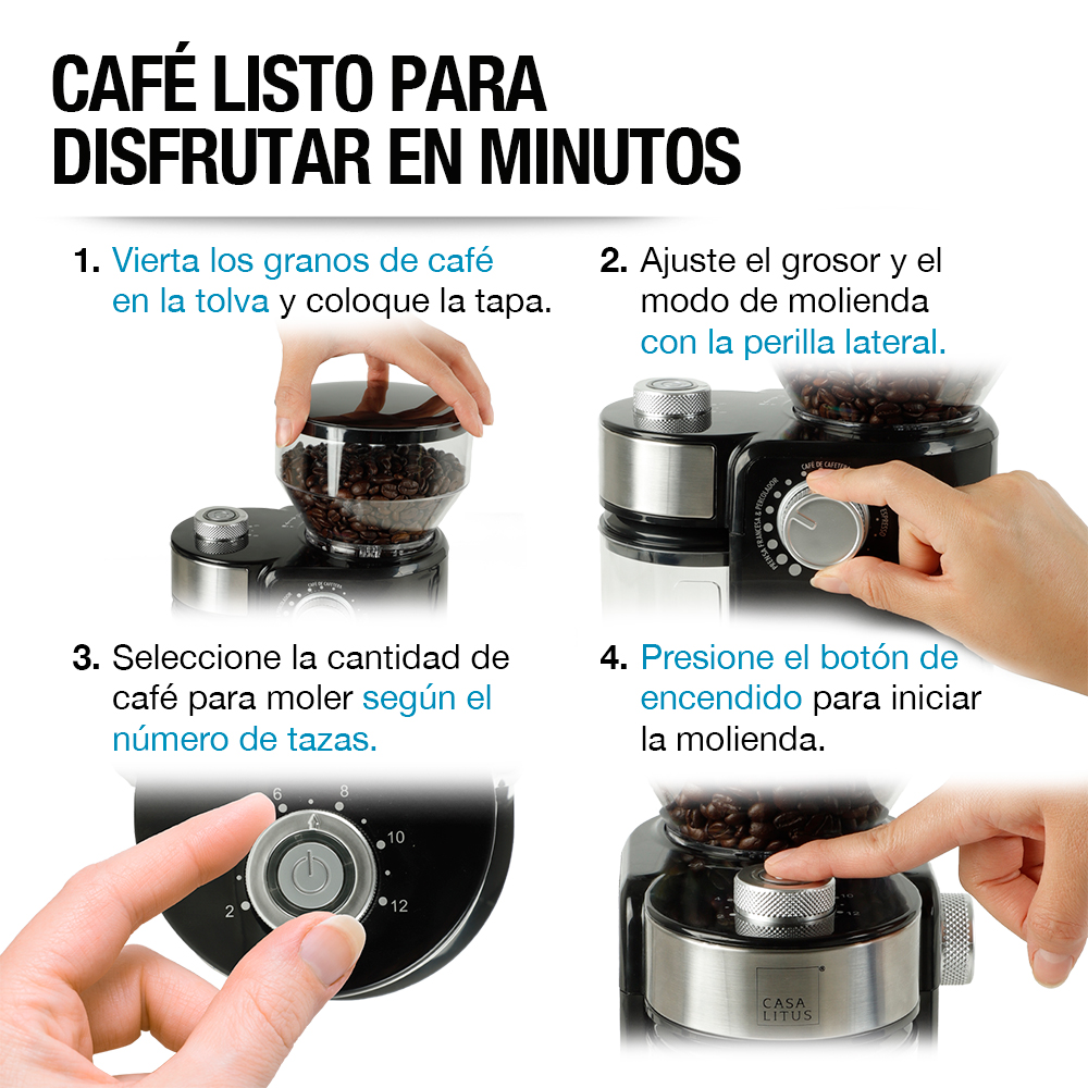 Foto 8 pulgar | Molino De Café Eléctrico Profesional 18 Niveles De Molienda 200gr, Casa Litus, Color Negro