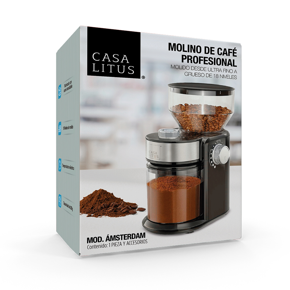 Foto 9 pulgar | Molino De Café Eléctrico Profesional 18 Niveles De Molienda 200gr, Casa Litus, Color Negro
