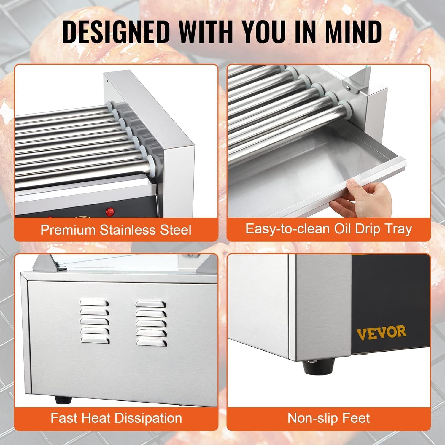 Foto 8 pulgar | Hot Dog Roller Vevor 18 Hot Dog, Capacidad 7 Rodillos, 1050 W - Venta Internacional.