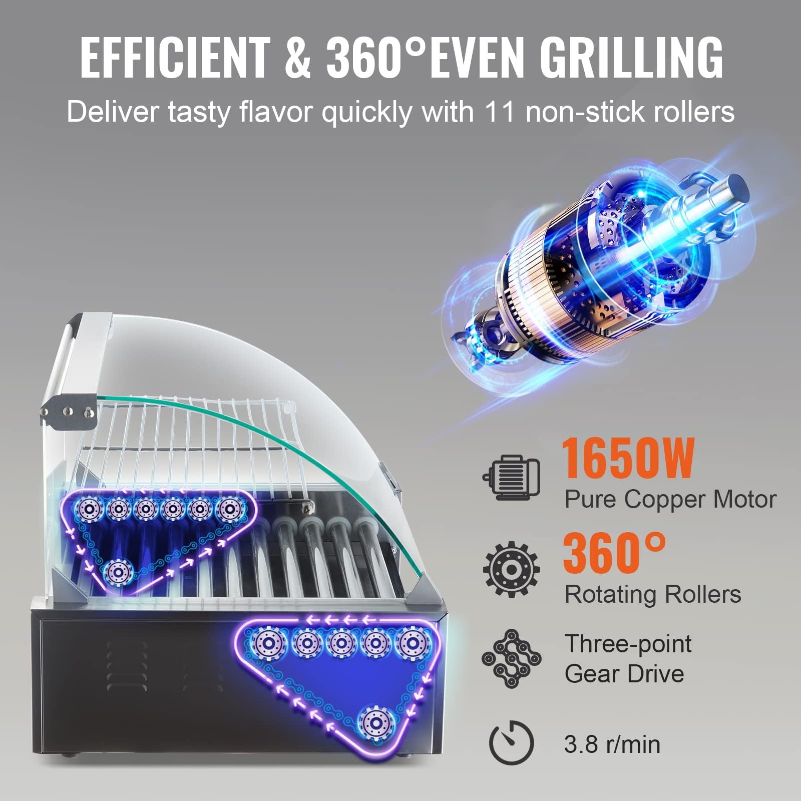 Foto 6 pulgar | Hot Dog Roller Vevor 11 Rollers 30 Hot Dogs 1650 W Etl - Venta Internacional.