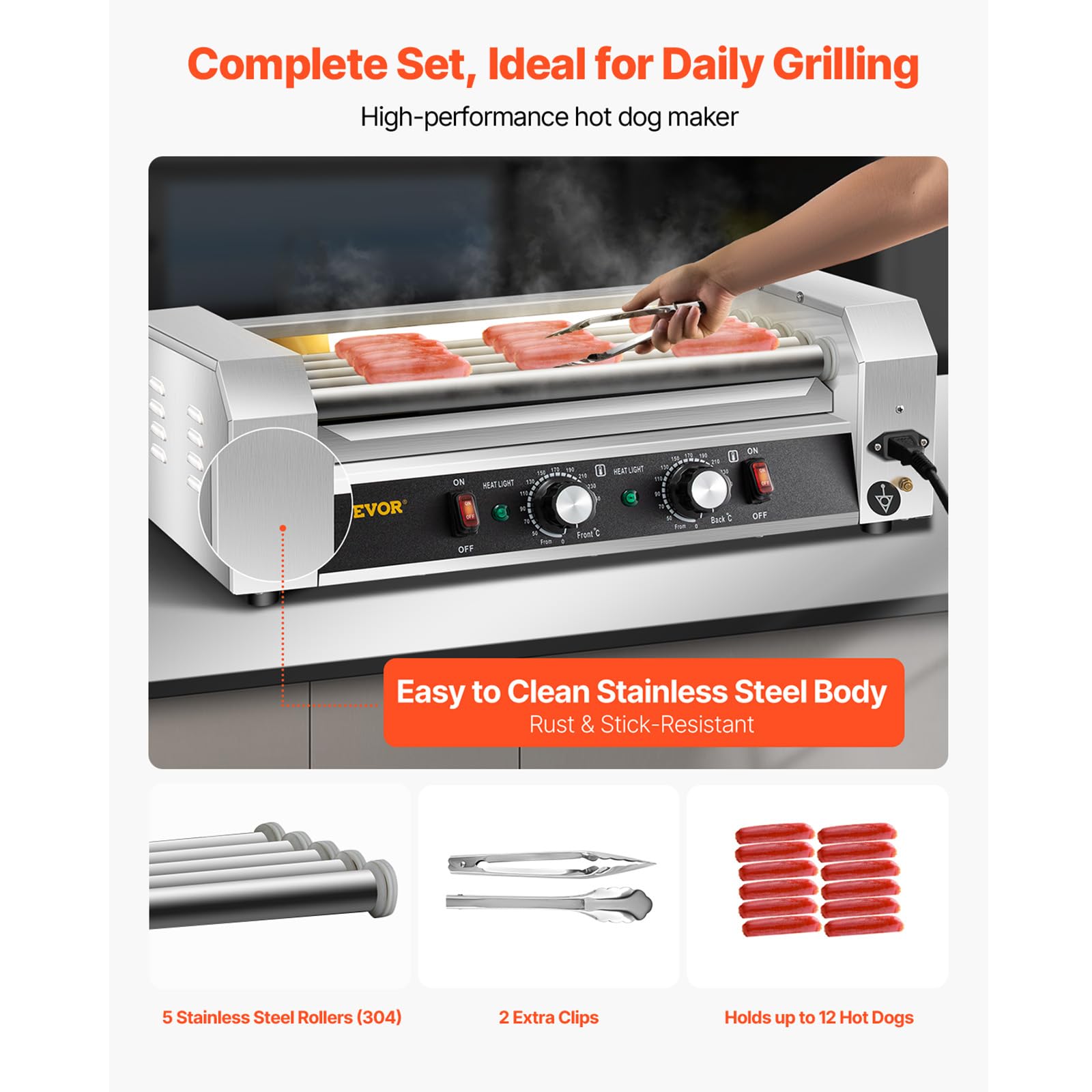 Foto 4 pulgar | Hot Dog Roller Grill Vevor 5 Roller 12 Hot Dogs 750 W - Venta Internacional.