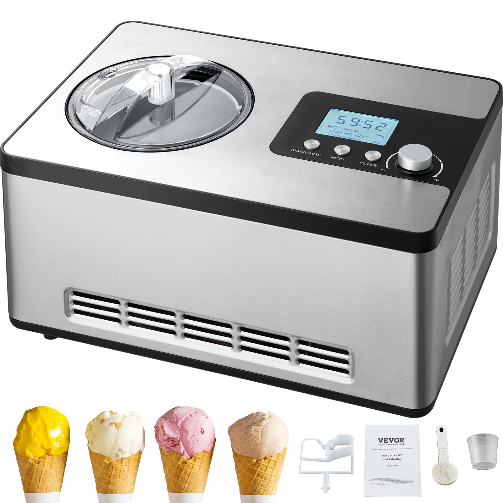 Máquina Para Hacer Helados Vevor Automática Con Compresor De 2 Litros, Color Plateado - Venta Internacional. $8,019