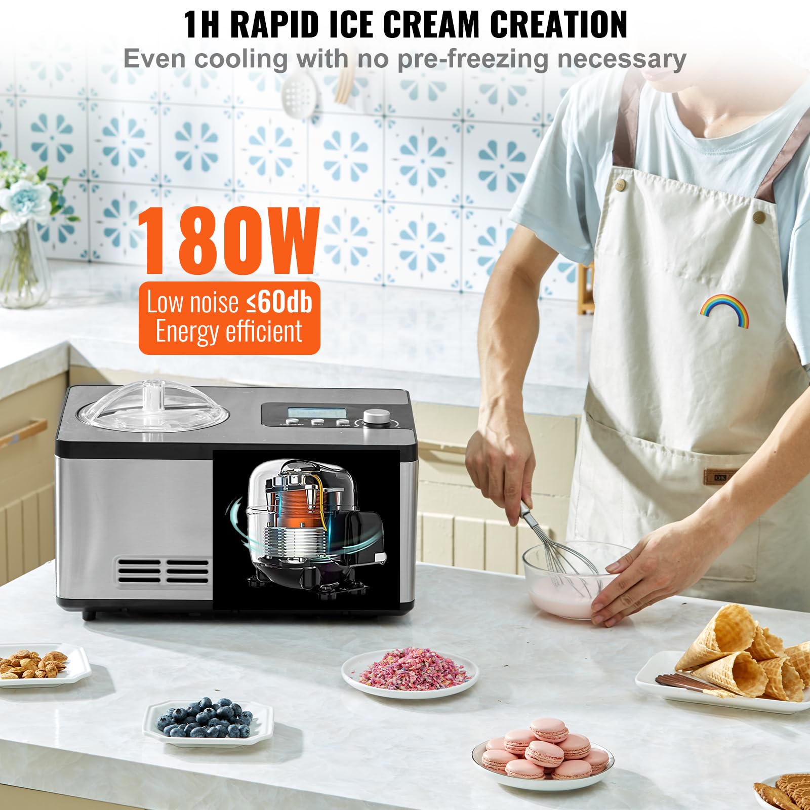 Foto 5 pulgar | Máquina Para Hacer Helados Vevor Automática Con Compresor De 2 Litros, Color Plateado - Venta Internacional.