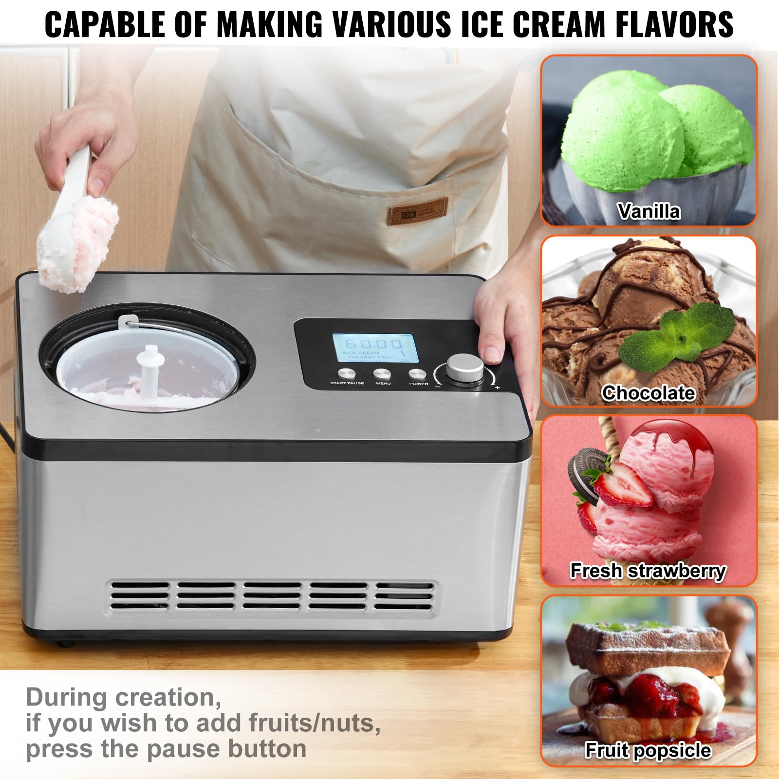 Foto 6 pulgar | Máquina Para Hacer Helados Vevor Automática Con Compresor De 2 Litros, Color Plateado - Venta Internacional.