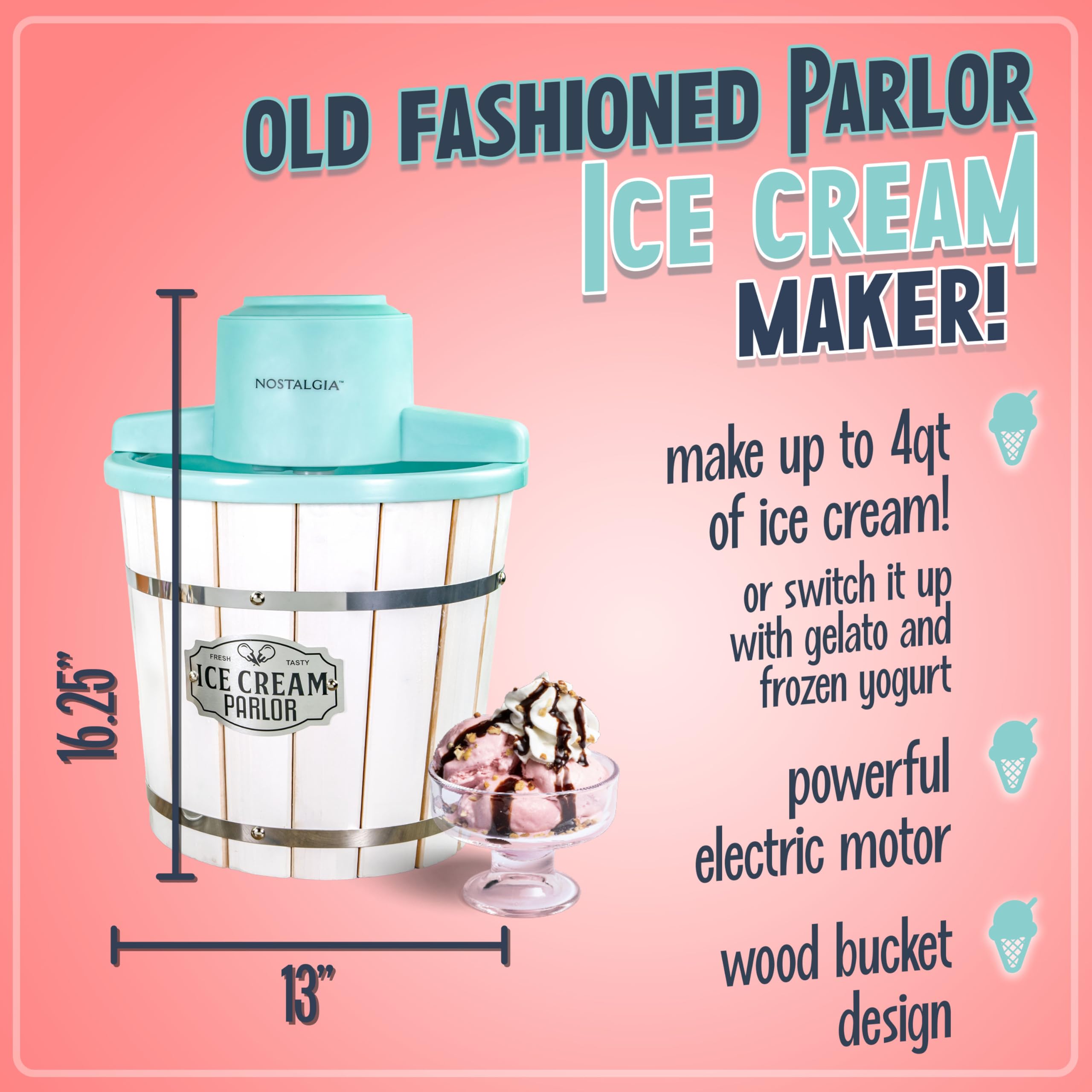 Foto 3 pulgar | Máquina para Hacer Helados Nostalgia Cubeta de Madera Estilo Salón 4 L - Venta Internacional
