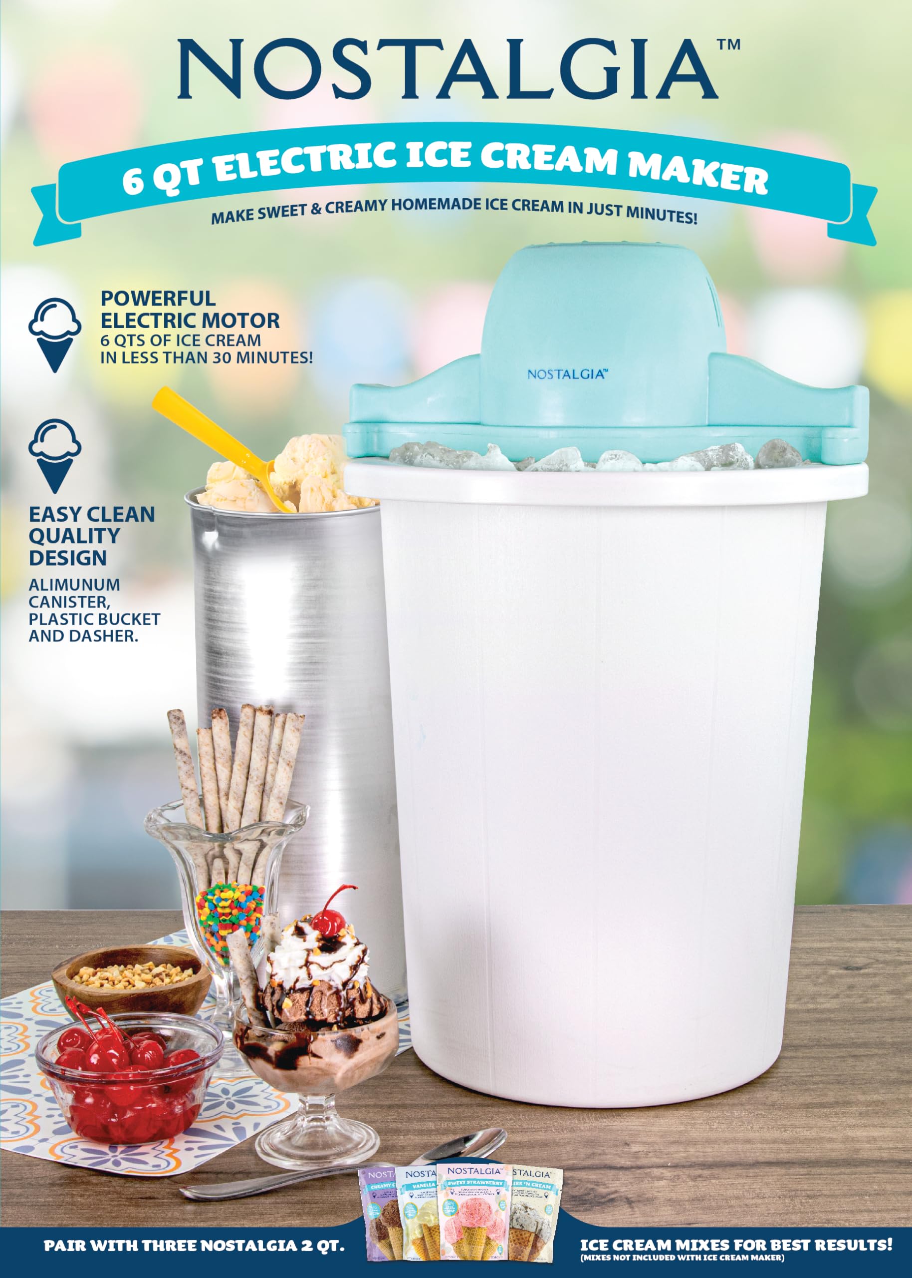 Foto 3 | Máquina Para Hacer Helados Nostalgia Parlor Style, 6 Cuartos De Galón, Azul Y Blanco - Venta Internacional.