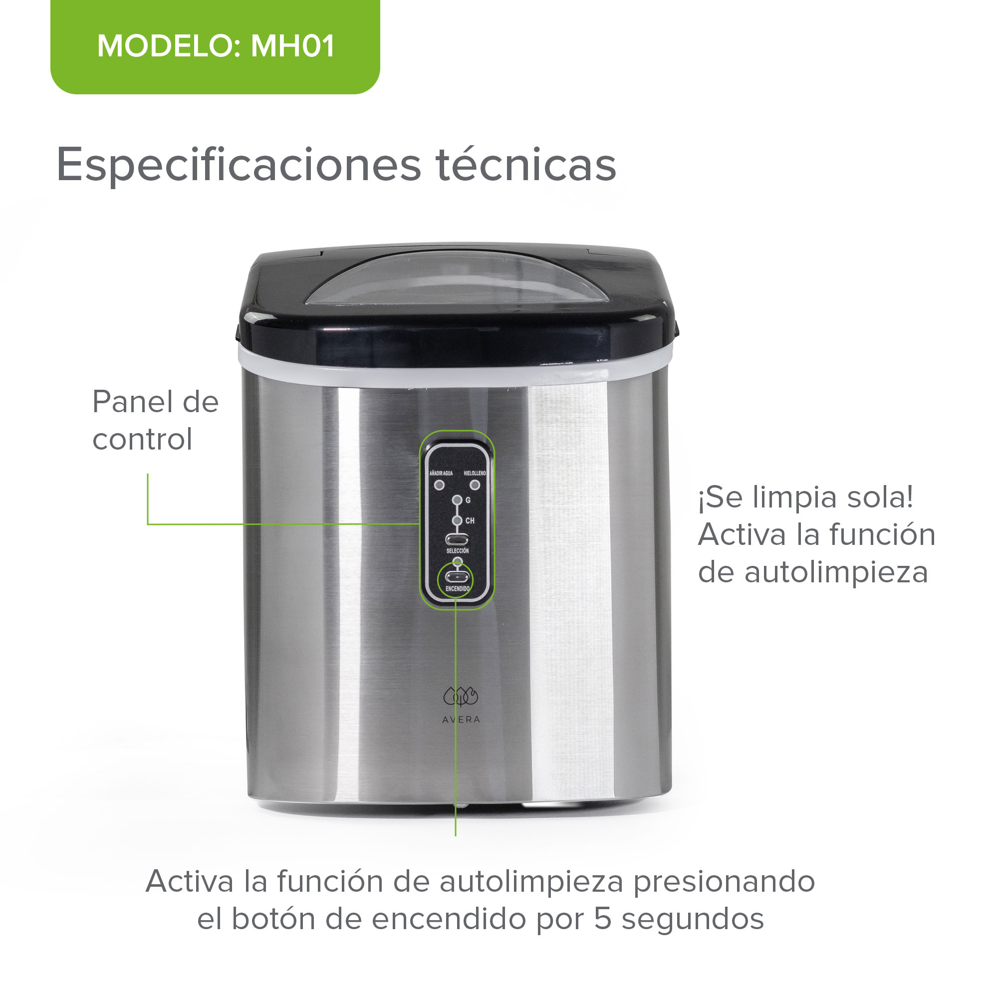 Foto 7 pulgar | Maquina para Hacer Hielos Avera Mh01 Plateada 12 kg por Día Portátil