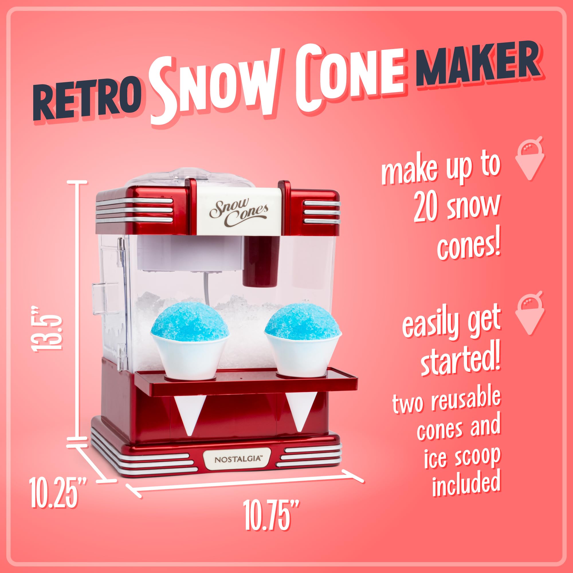 Foto 3 pulgar | Máquina de Hielo Rasurado Snow Cone Nostalgia Retro Roja con Tazas - Venta Internacional