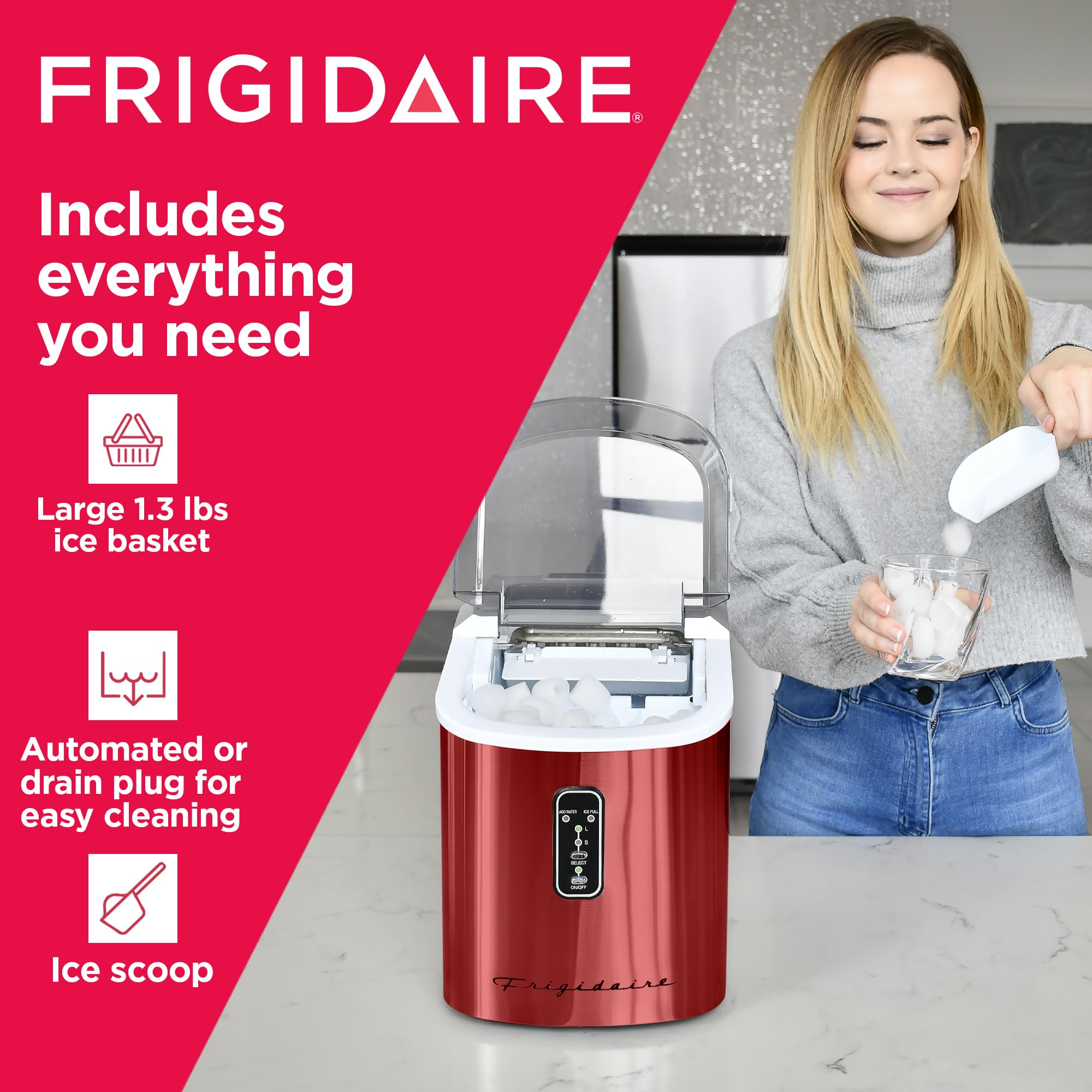 Foto 8 pulgar | Máquina Para Hacer Hielo Frigidaire, Autolimpiante, 12 Kg, Color Rojo - Venta Internacional.