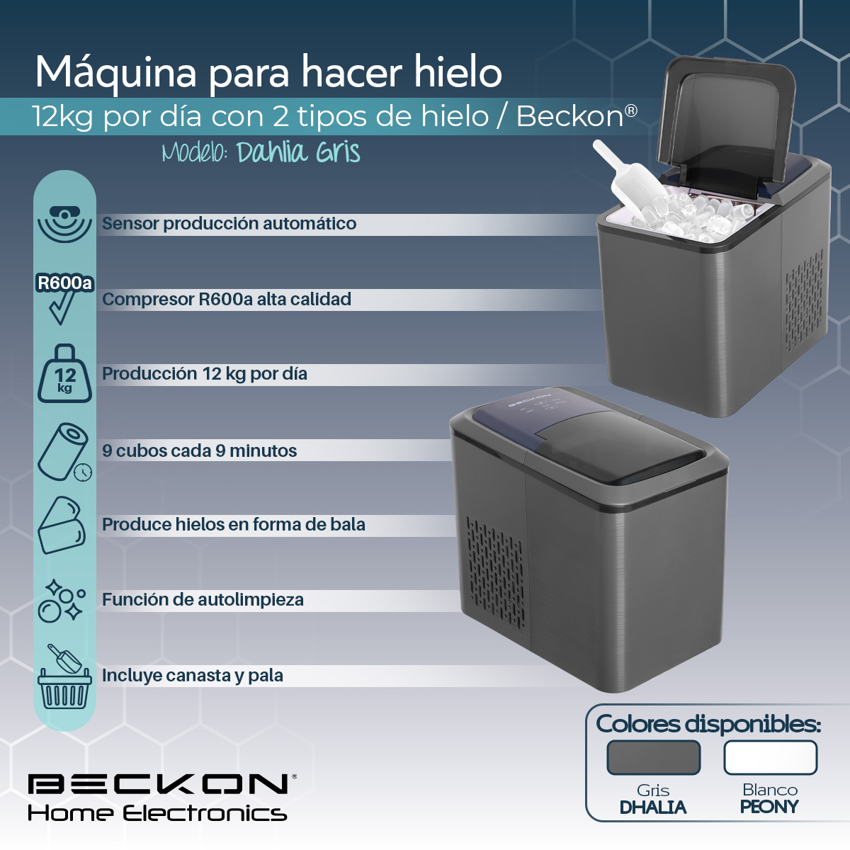 Foto 3 pulgar | Máquina para Hacer Hielos Beckon Automática de 12kg por Día Hielo de 2 Tamaños Tipo Bala con Canasta