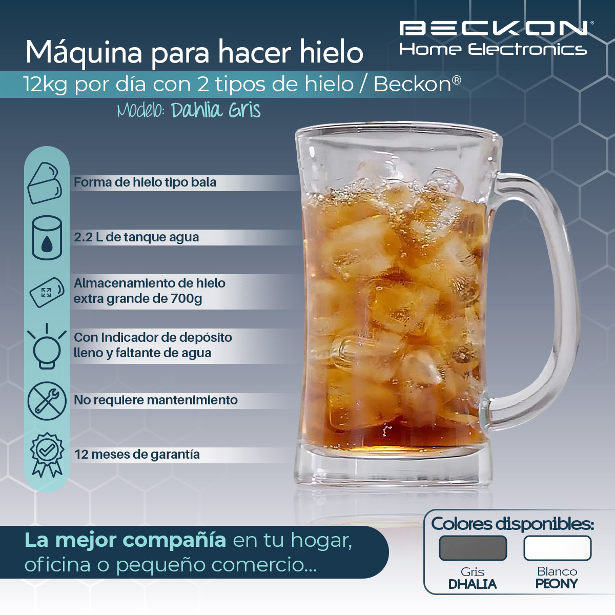 Foto 4 pulgar | Máquina para Hacer Hielos Beckon Automática de 12kg por Día Hielo de 2 Tamaños Tipo Bala con Canasta