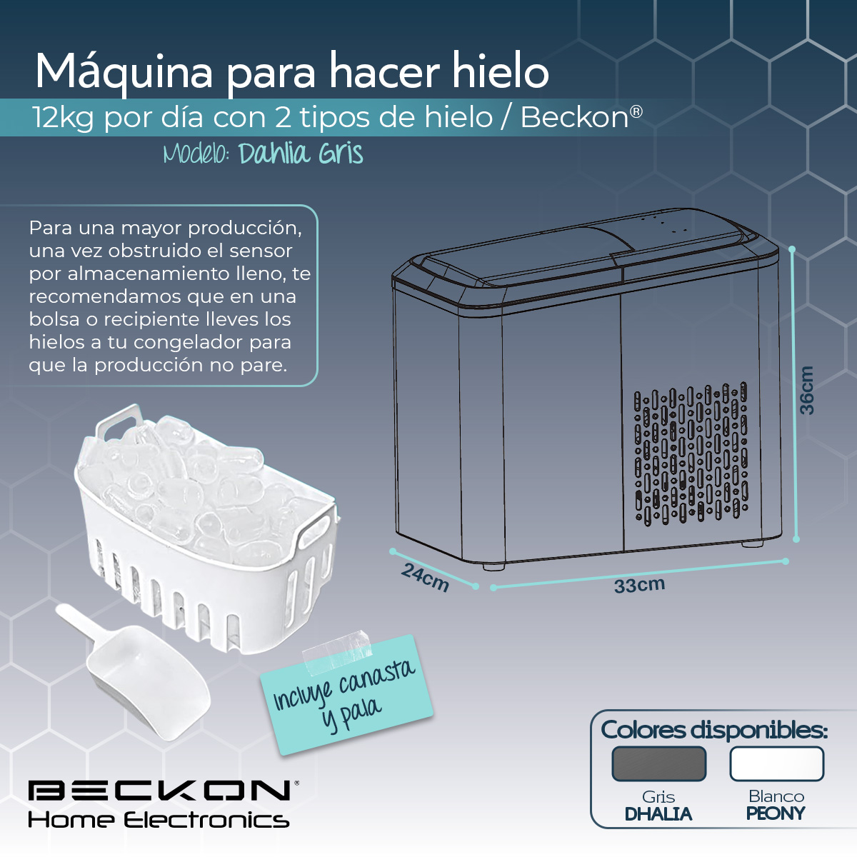 Foto 6 pulgar | Máquina para Hacer Hielos Beckon Automática de 12kg por Día Hielo de 2 Tamaños Tipo Bala con Canasta