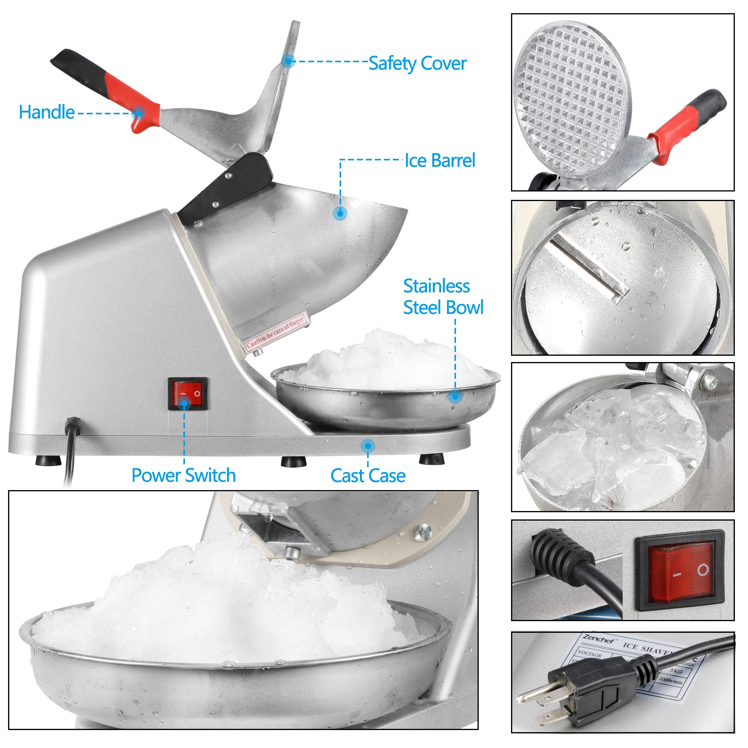 Foto 6 pulgar | Máquina Afeitadora De Hielo Snow Cone Maker Zeny, 65 Kg/h, 300 W, 110 V - Venta Internacional.
