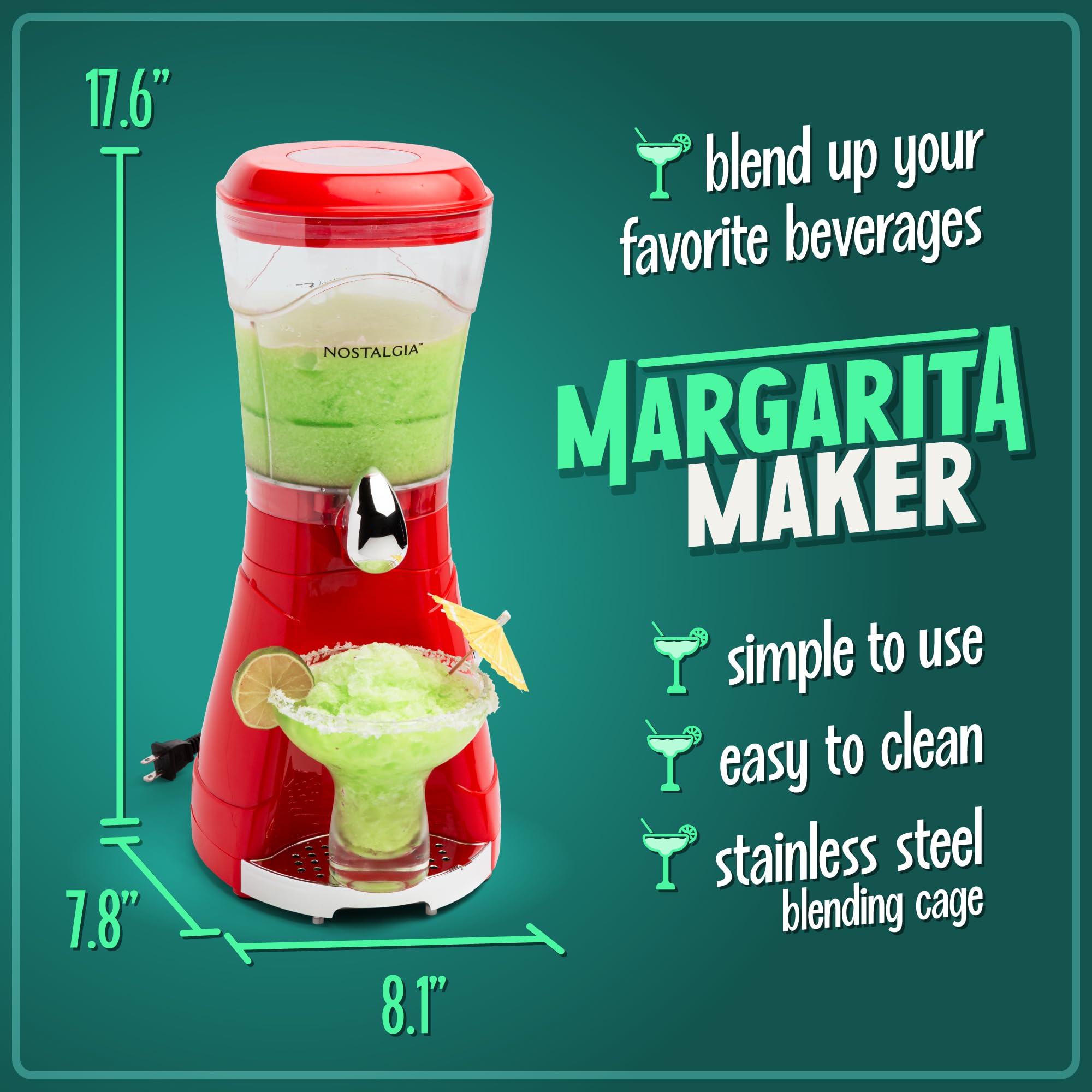 Foto 3 pulgar | Máquina Blender Nostalgia Margarita para Batidos 1,9 L Rojo - Venta Internacional