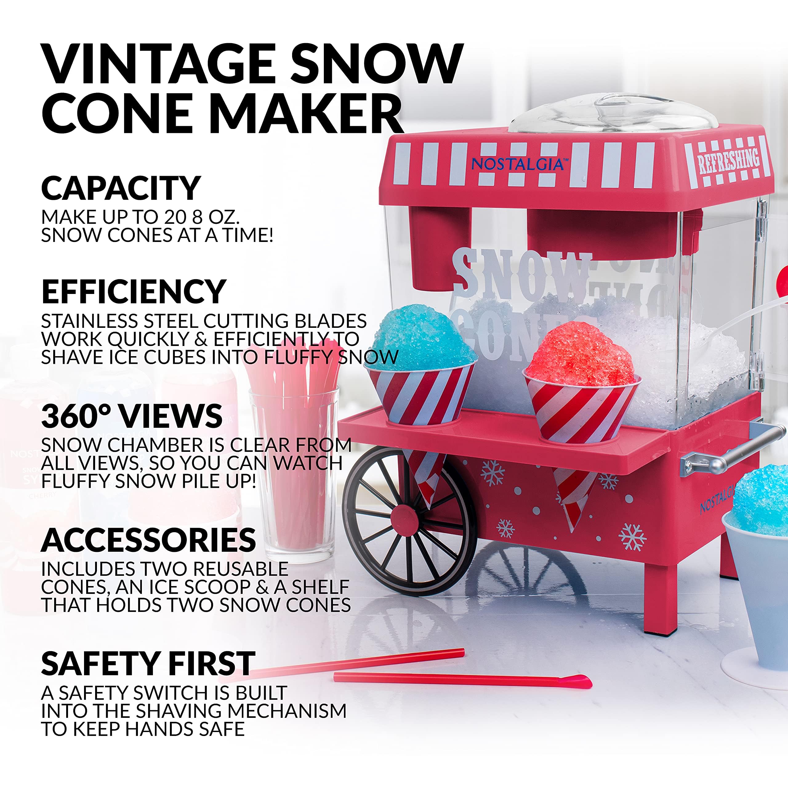 Foto 3 pulgar | Encimera Vintage Snow Cone Machine Nostalgia, Roja Con Tazas - Venta Internacional.