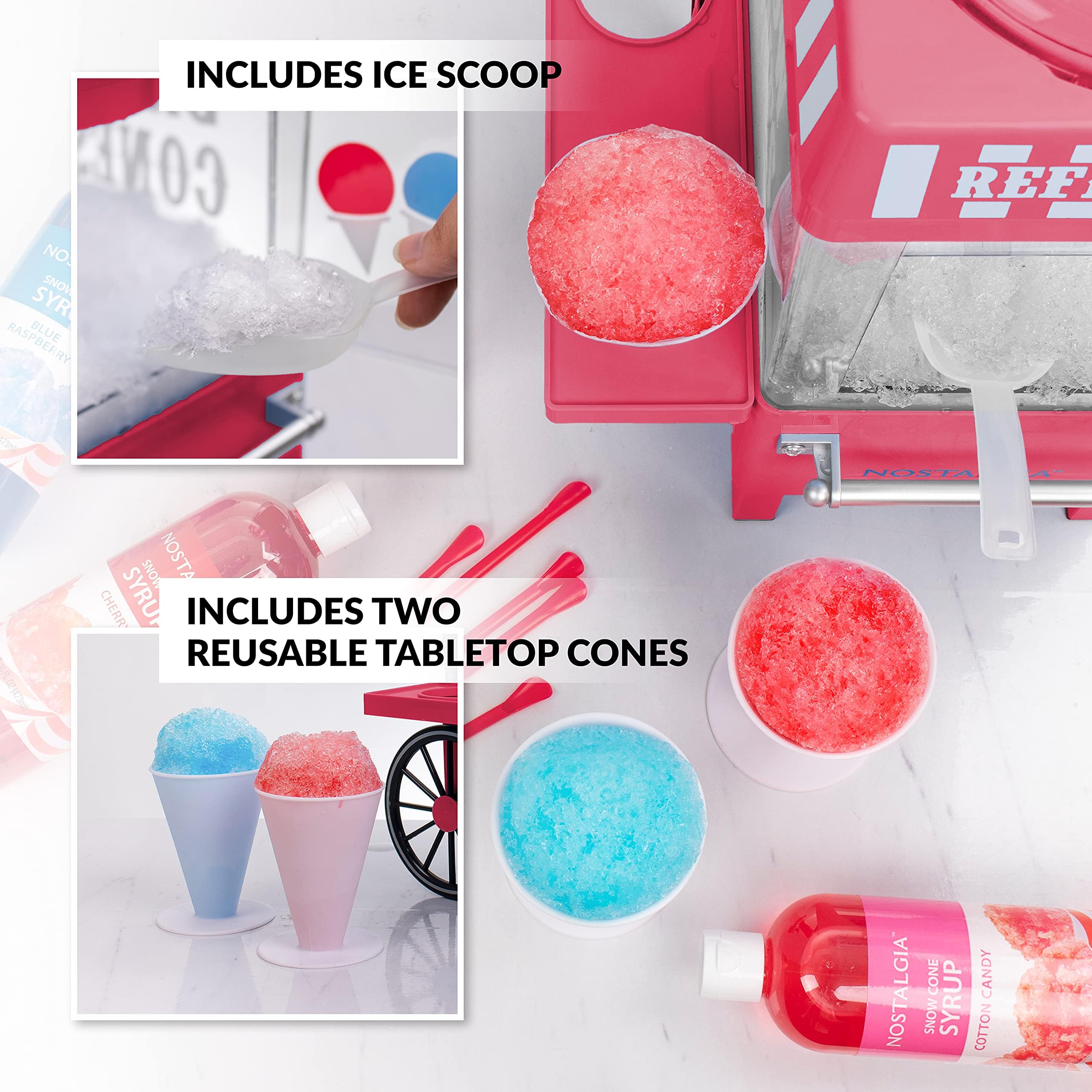 Foto 7 pulgar | Encimera Vintage Snow Cone Machine Nostalgia, Roja Con Tazas - Venta Internacional.