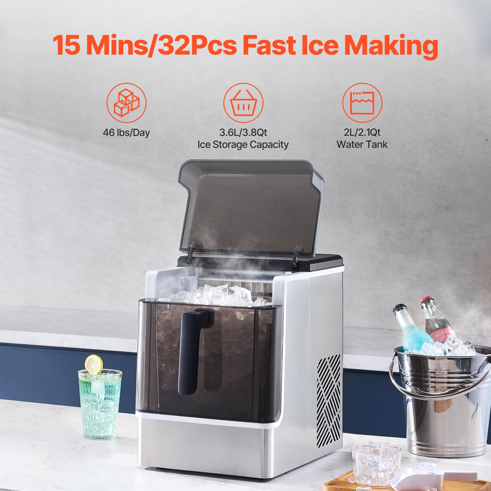 Foto 4 pulgar | Máquina De Hielo Vevor Para Encimera, 46 Libras/24 Horas, 32 Cubos, 15 Minutos - Venta Internacional.