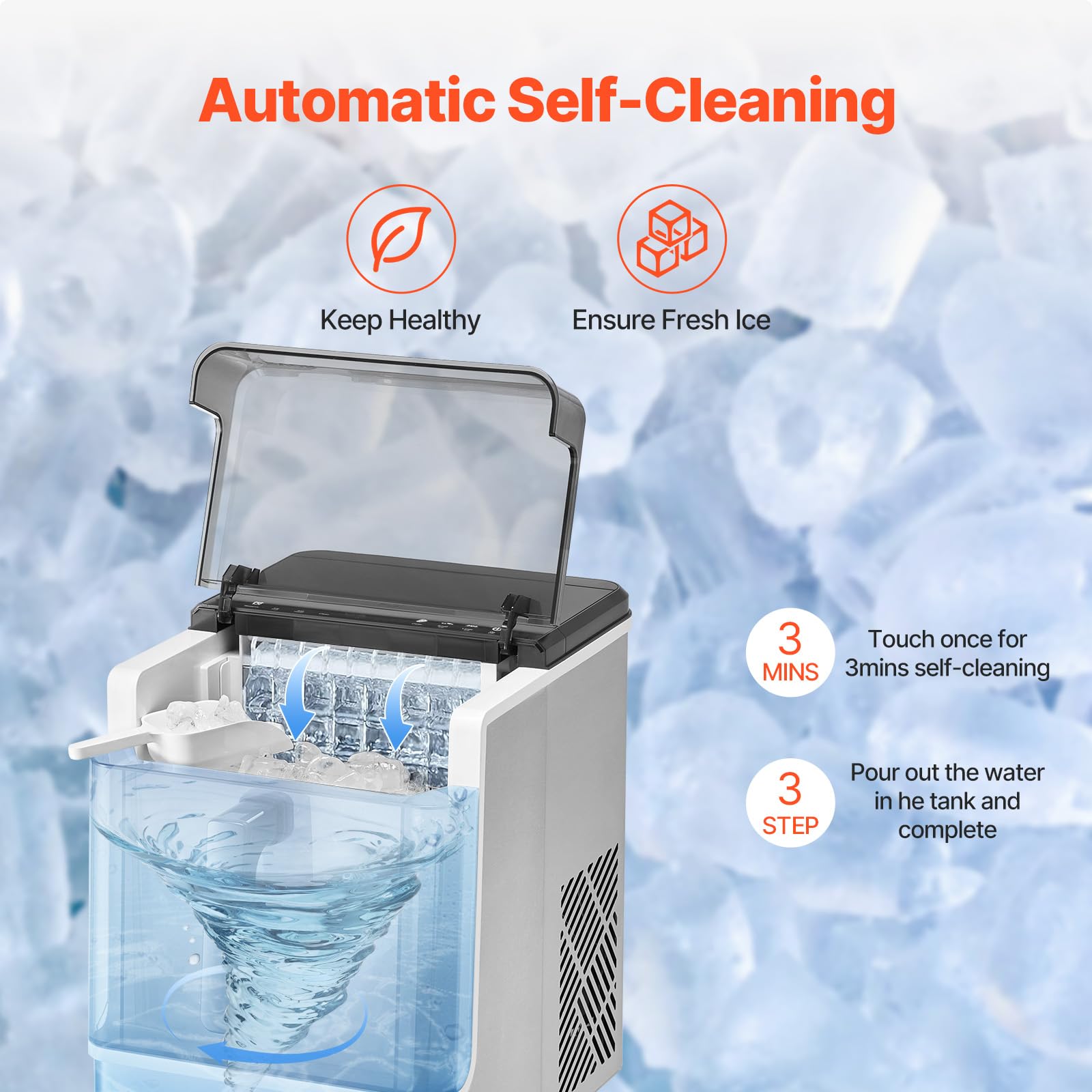 Foto 6 pulgar | Máquina De Hielo Vevor Para Encimera, 46 Libras/24 Horas, 32 Cubos, 15 Minutos - Venta Internacional.