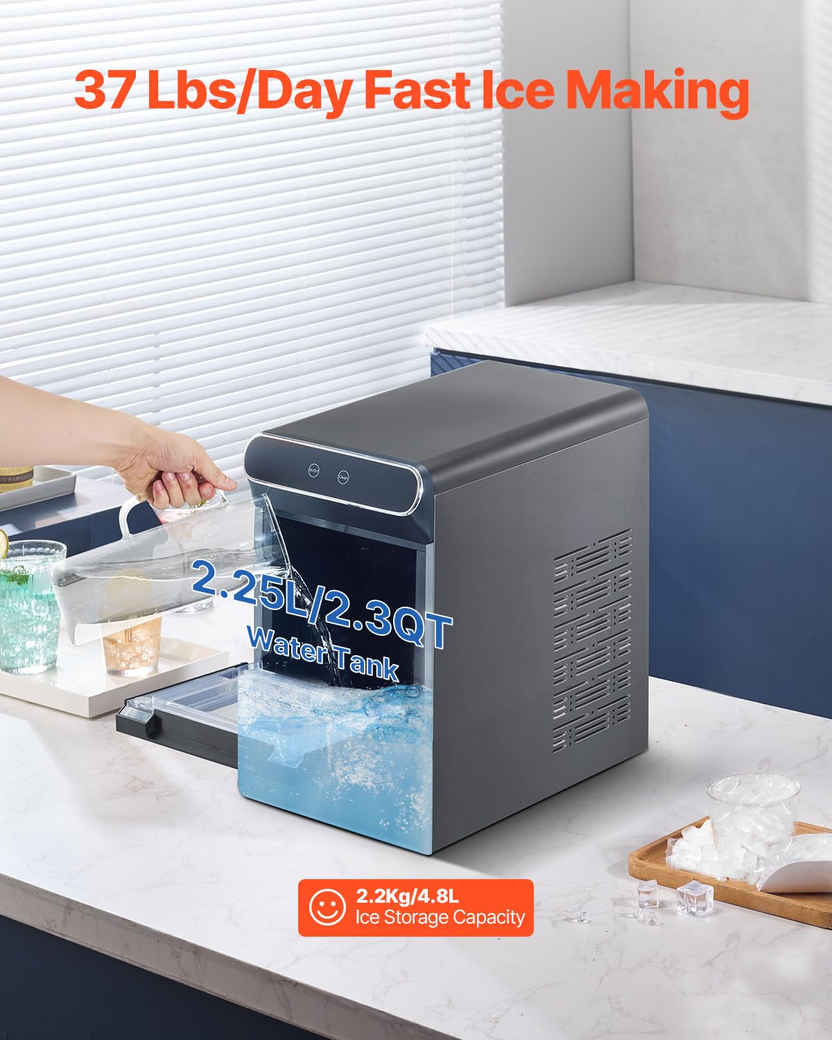 Foto 4 pulgar | Máquina De Hielo En Pepitas Vevor, 37 Libras/24 Horas Con Autolimpieza De 2,65 Litros - Venta Internacional.