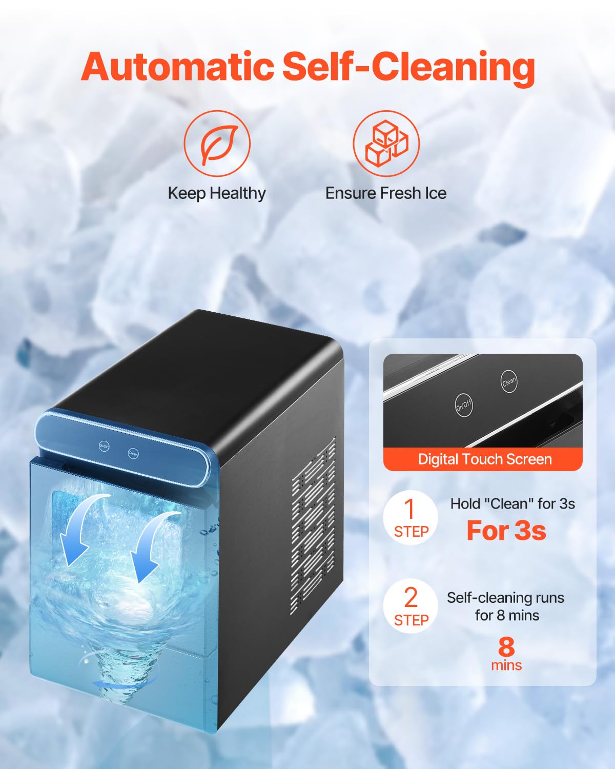 Foto 5 pulgar | Máquina De Hielo En Pepitas Vevor, 37 Libras/24 Horas Con Autolimpieza De 2,65 Litros - Venta Internacional.