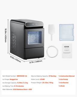 Foto 7 | Máquina De Hielo En Pepitas Vevor, 37 Libras/24 Horas Con Autolimpieza De 2,65 Litros - Venta Internacional.