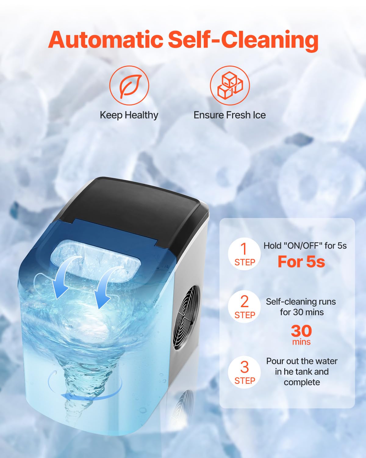 Foto 4 | Máquina De Hielo Para Encimera Vevor, 33 Kg, Autolimpiante Con Cuchara, 2 Tamaños - Venta Internacional.