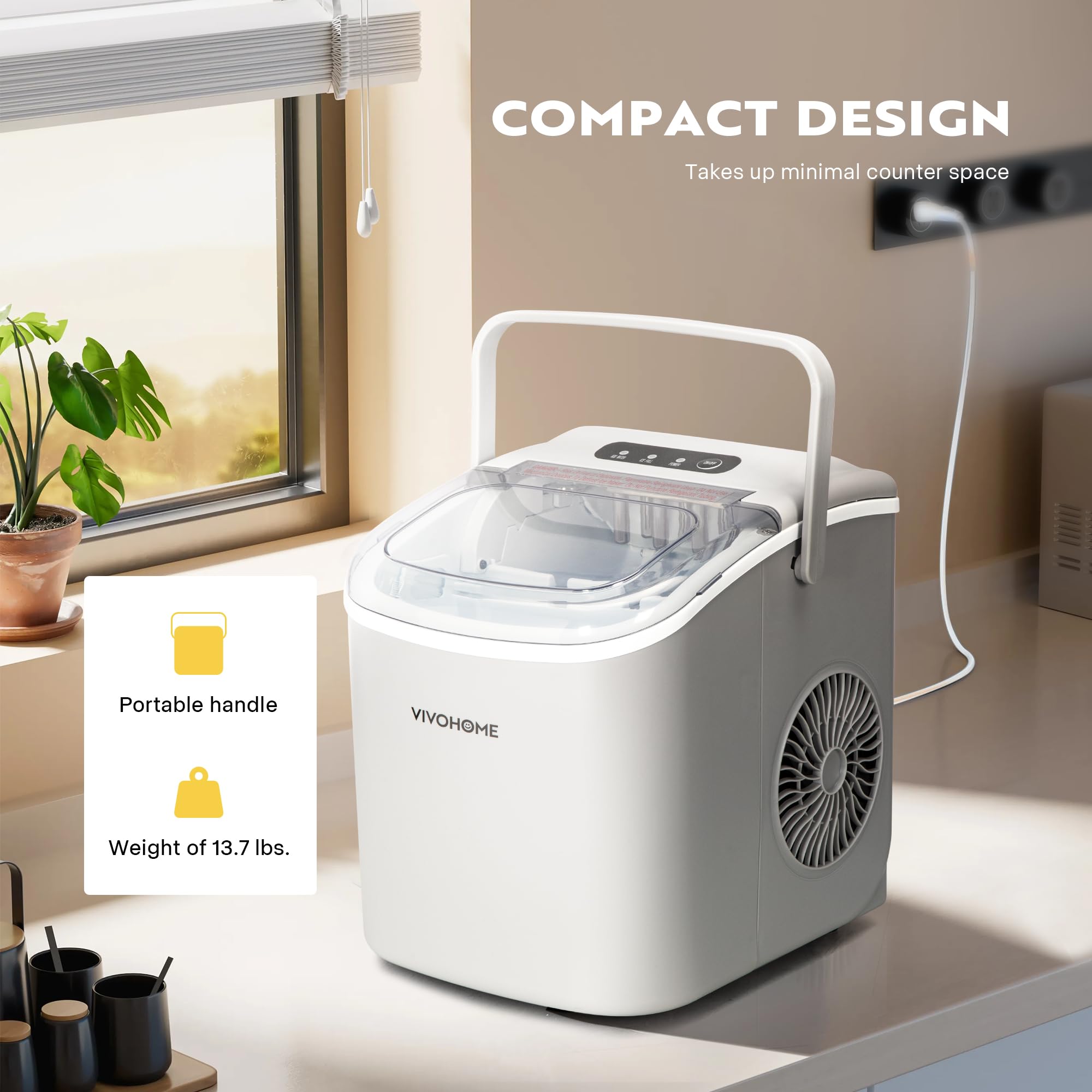 Foto 6 pulgar | Máquina Para Hacer Cubitos De Hielo Vivohome, Eléctrica, Portátil, 12 Kg/día, Color Plateado - Venta Internacional.