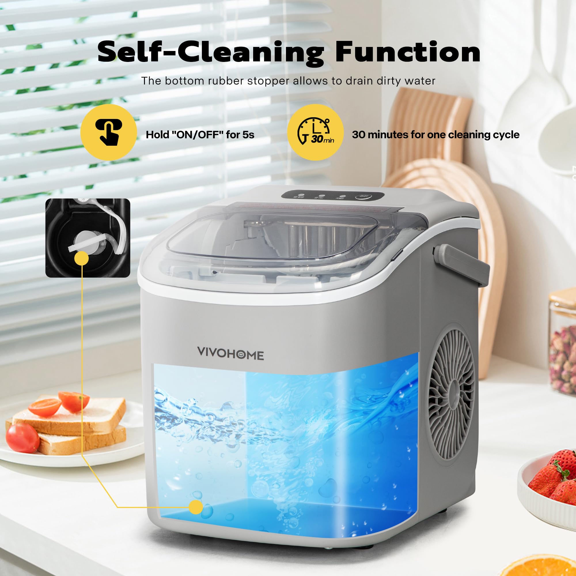 Foto 7 pulgar | Máquina Para Hacer Cubitos De Hielo Vivohome, Eléctrica, Portátil, 12 Kg/día, Color Plateado - Venta Internacional.