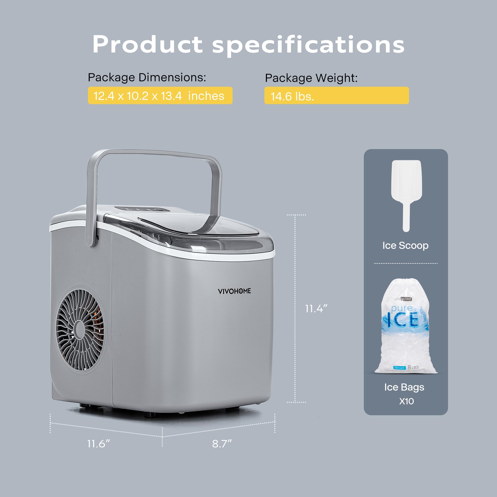 Foto 8 pulgar | Máquina Para Hacer Cubitos De Hielo Vivohome, Eléctrica, Portátil, 12 Kg/día, Color Plateado - Venta Internacional.