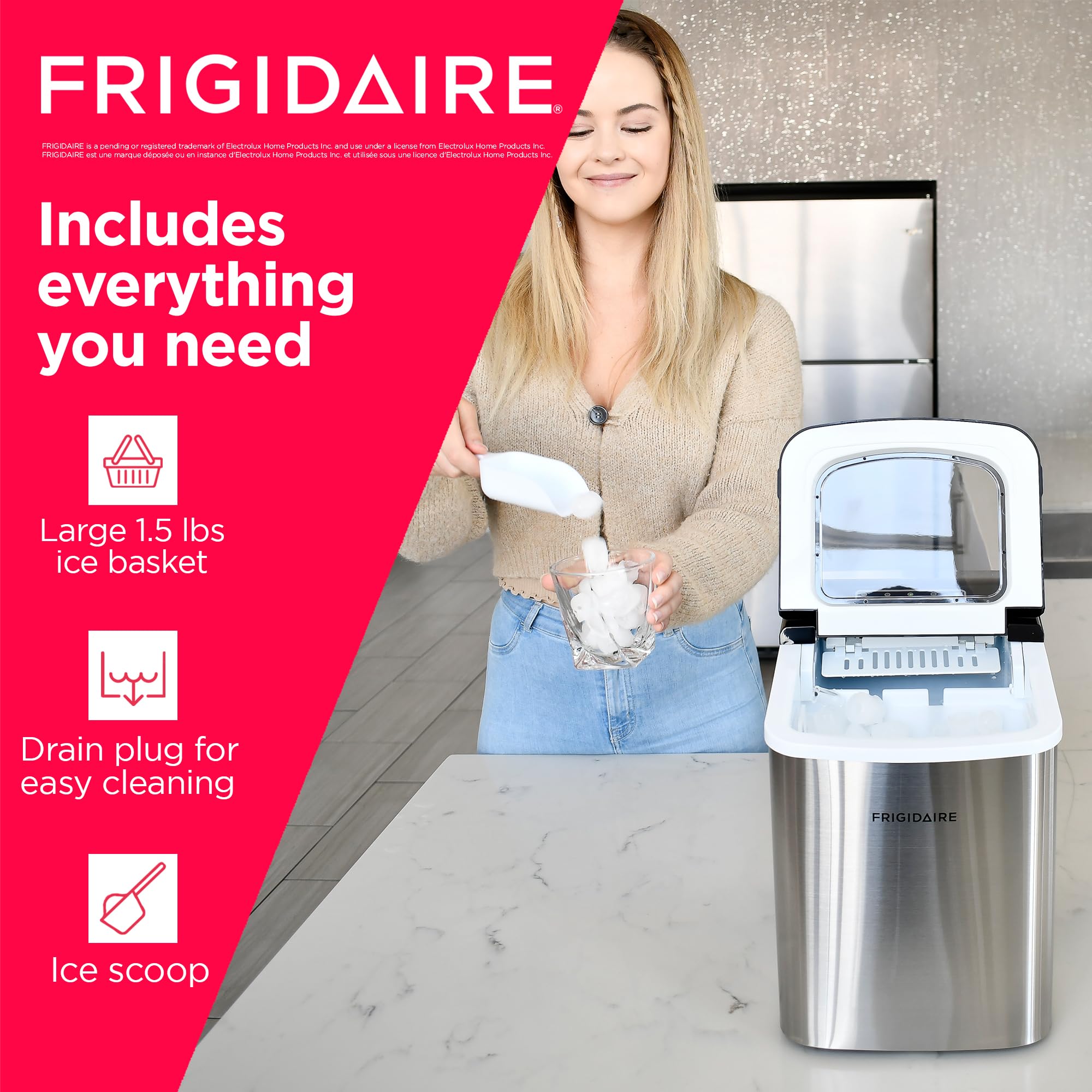 Foto 4 pulgar | Máquina Para Hacer Hielo Frigidaire, Encimera Compacta, 12 Kg, Plata Inoxidable - Venta Internacional.