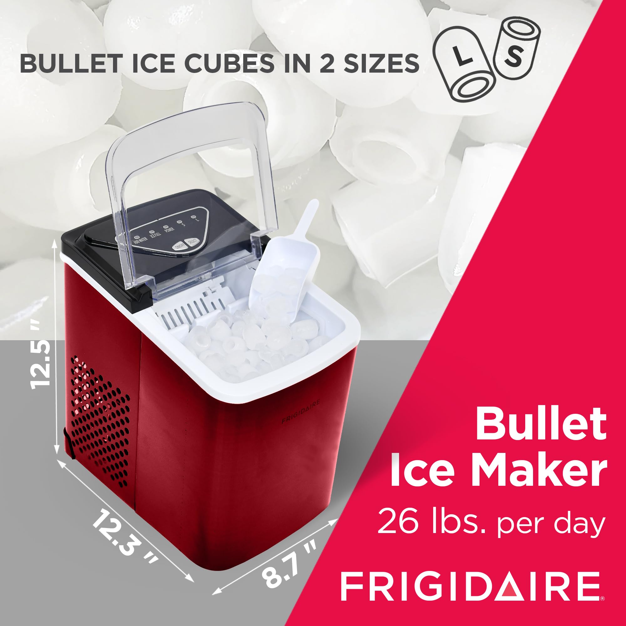 Foto 3 pulgar | Máquina De Hielo Frigidaire Compact Para Encimera, 12 Kg/día, Color Rojo Inoxidable - Venta Internacional.