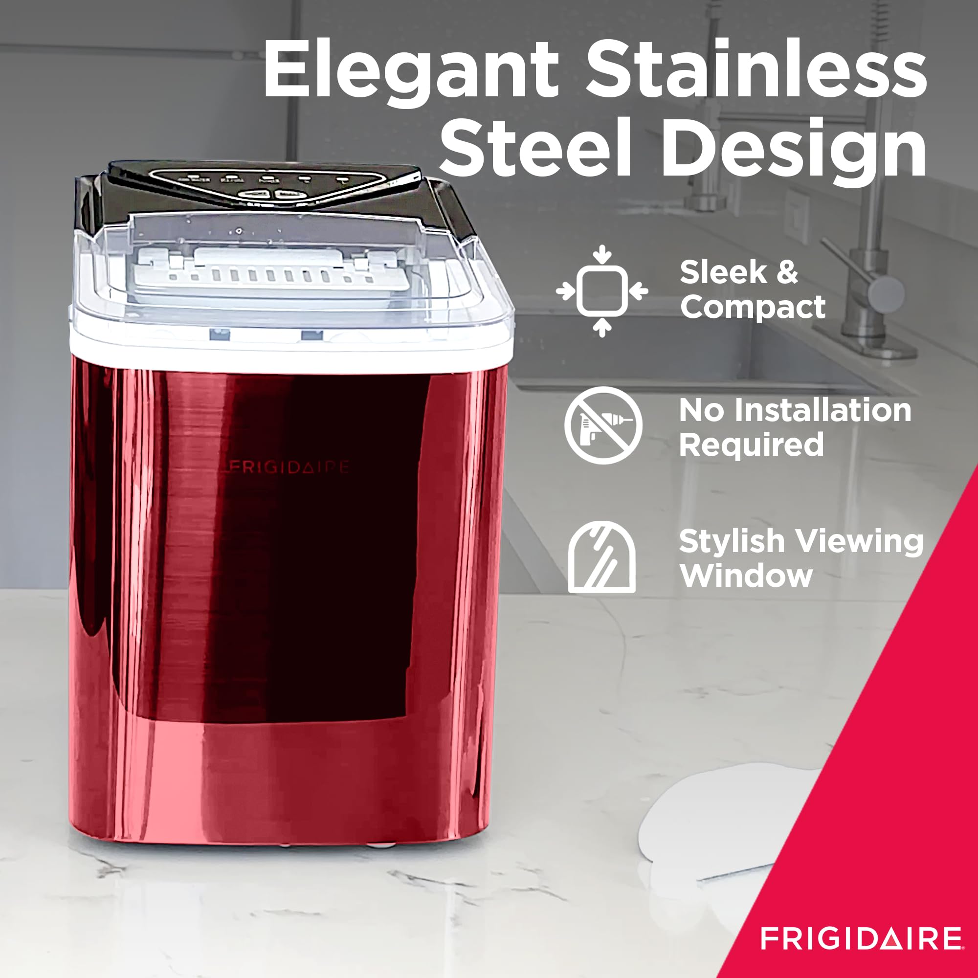 Foto 3 | Máquina De Hielo Frigidaire Compact Para Encimera, 12 Kg/día, Color Rojo Inoxidable - Venta Internacional.