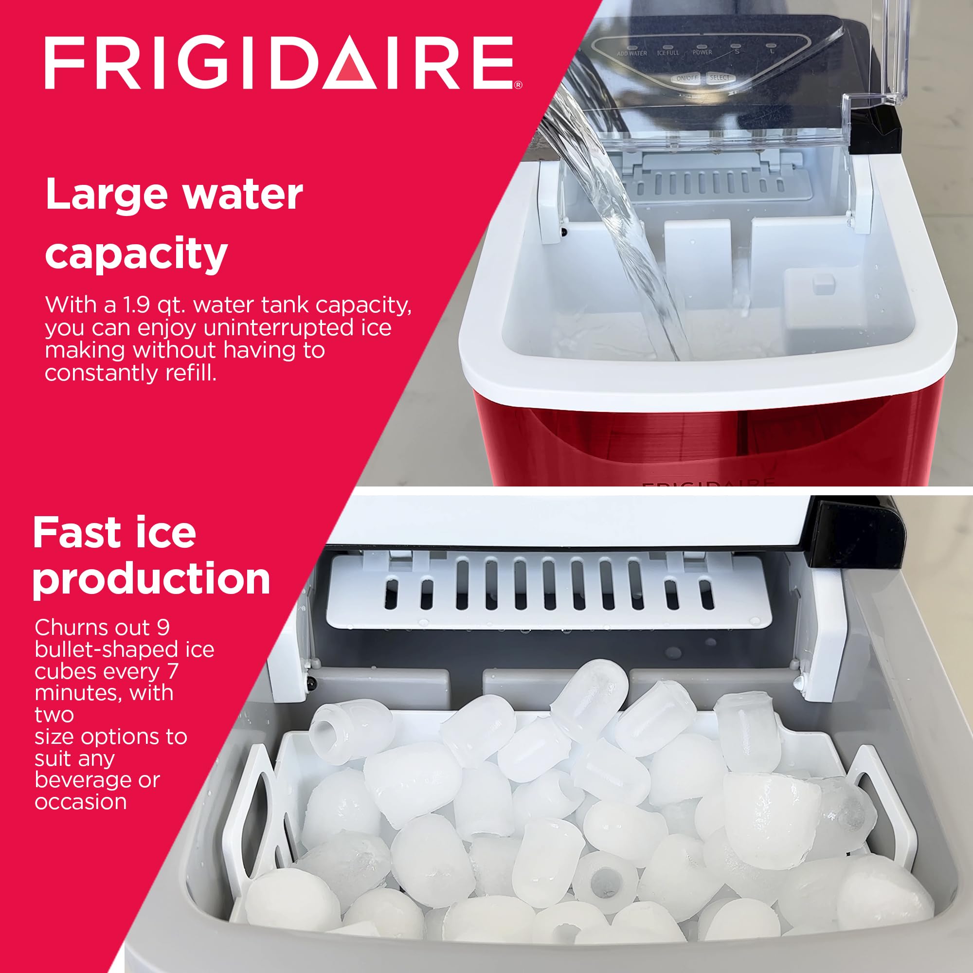 Foto 4 | Máquina De Hielo Frigidaire Compact Para Encimera, 12 Kg/día, Color Rojo Inoxidable - Venta Internacional.