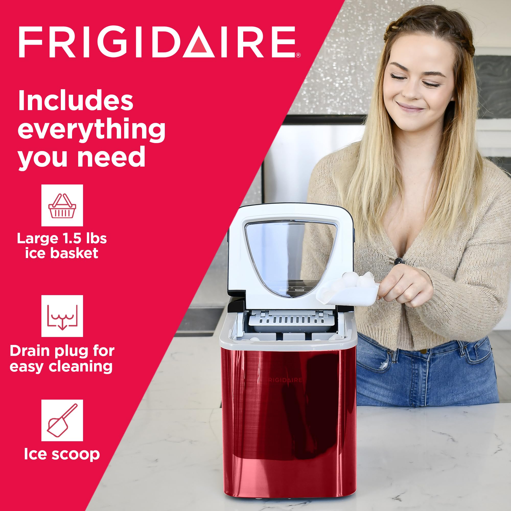 Foto 5 | Máquina De Hielo Frigidaire Compact Para Encimera, 12 Kg/día, Color Rojo Inoxidable - Venta Internacional.