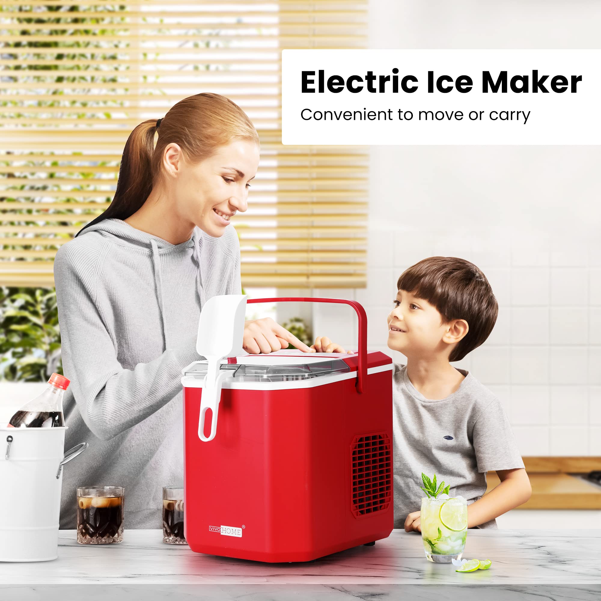 Foto 2 | Máquina Para Hacer Cubitos De Hielo Vivohome, Eléctrica, Portátil, 26.5 Libras/día, Roja - Venta Internacional.