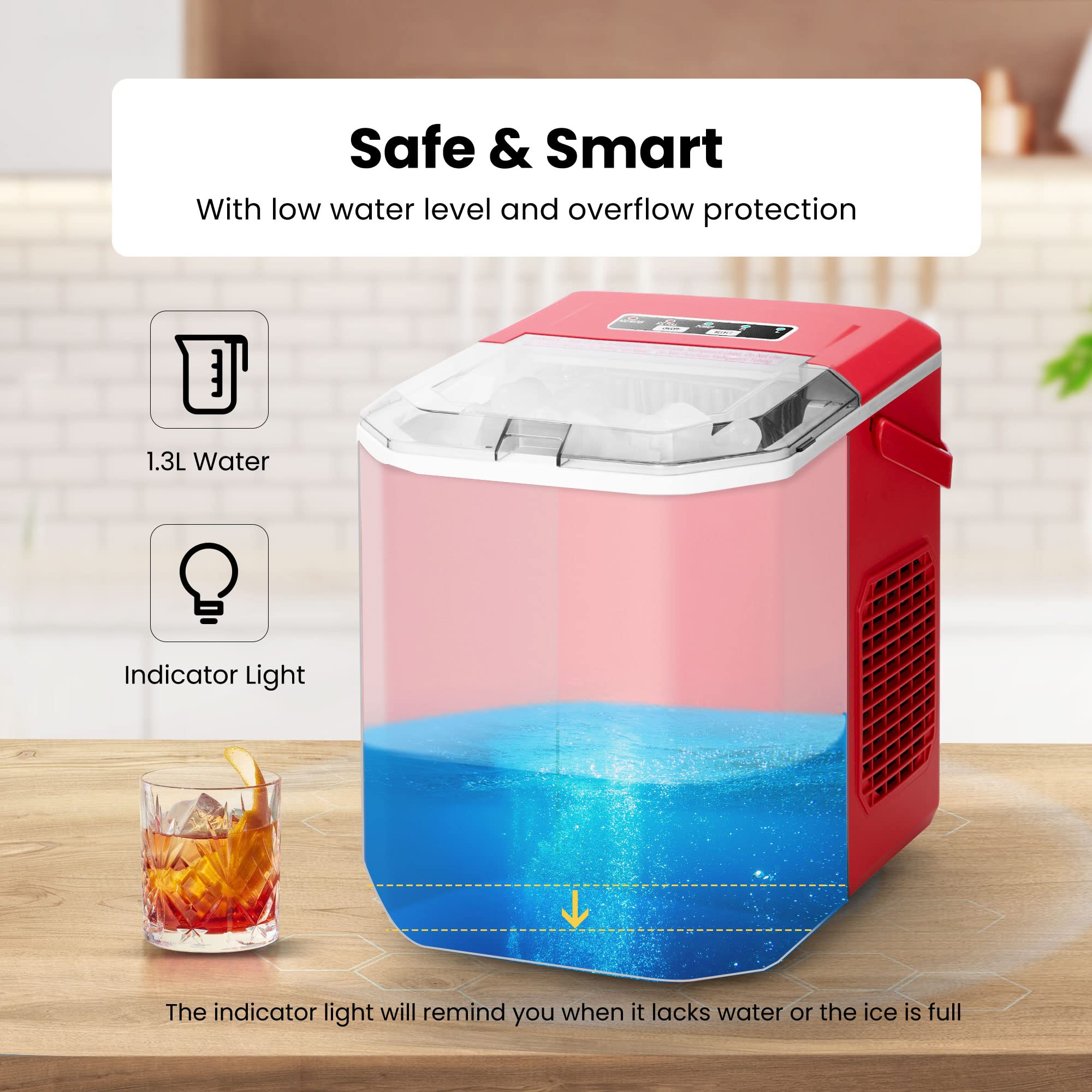 Foto 5 pulgar | Máquina Para Hacer Cubitos De Hielo Vivohome, Eléctrica, Portátil, 26.5 Libras/día, Roja - Venta Internacional.
