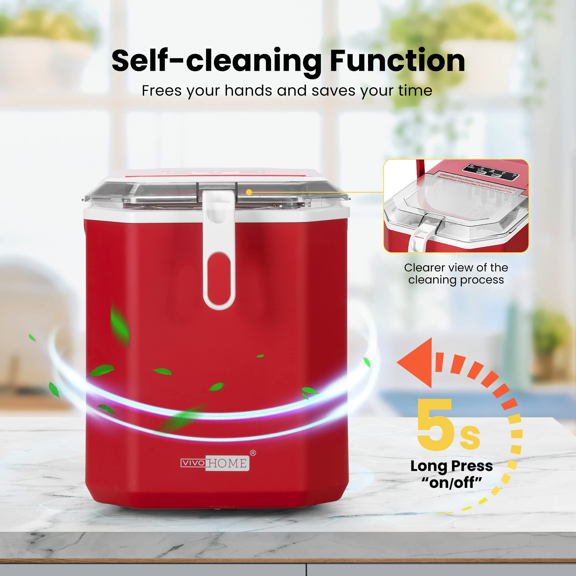 Foto 6 pulgar | Máquina Para Hacer Cubitos De Hielo Vivohome, Eléctrica, Portátil, 26.5 Libras/día, Roja - Venta Internacional.